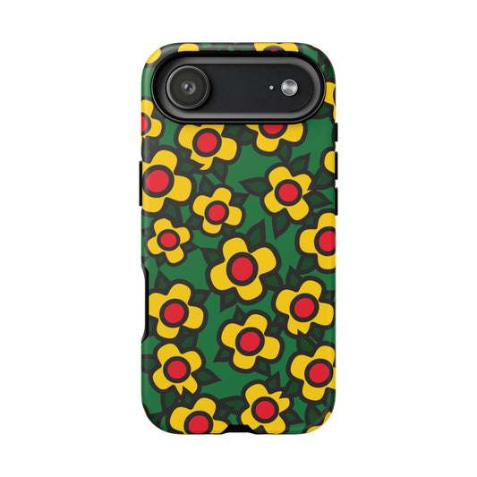Floral Pop Tough Phone Case — Retro Yellow Red Flower Pattern