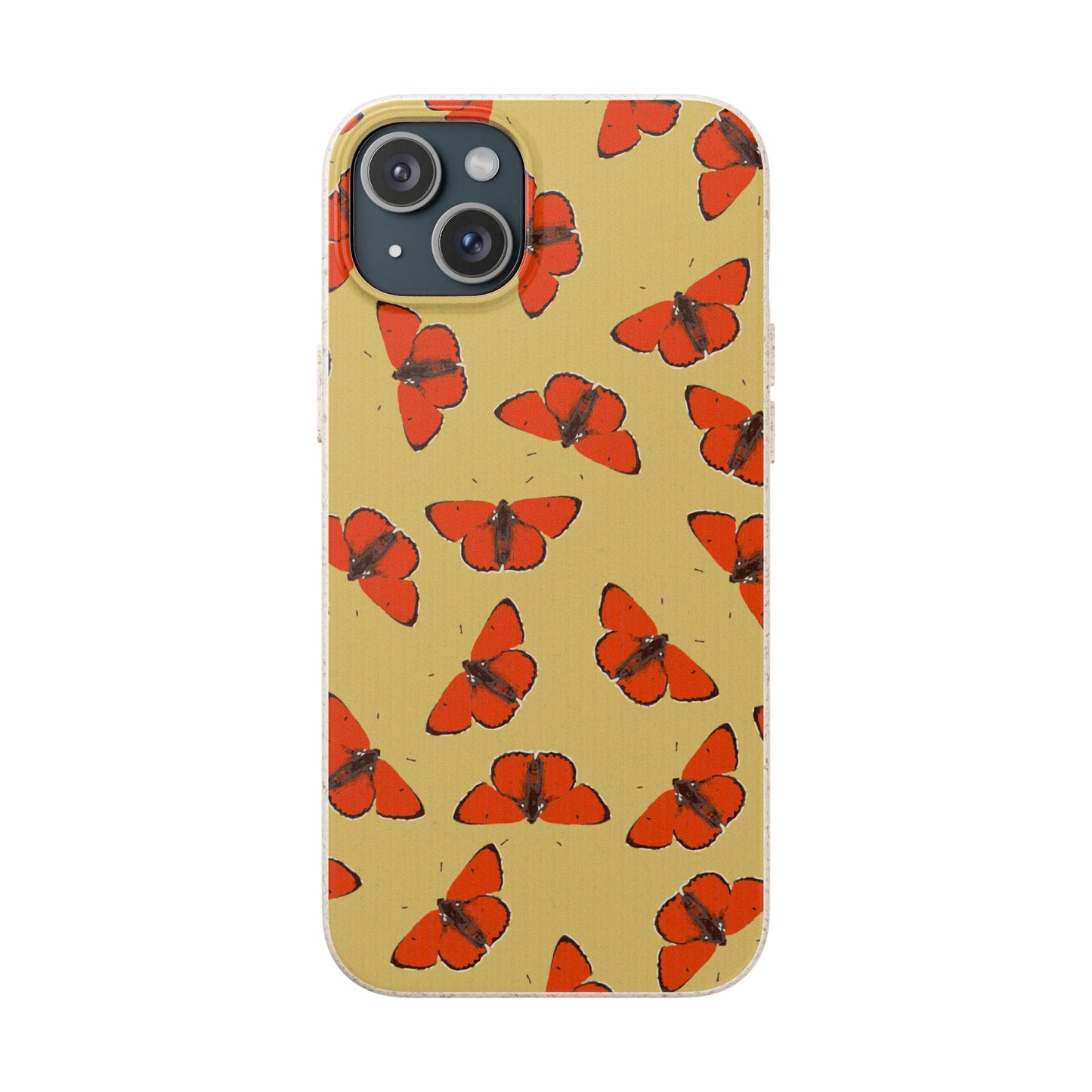 Biodegradable Retro Red Butterfly Pattern Phone Case for Apple iPhone and Samsung Galaxy.