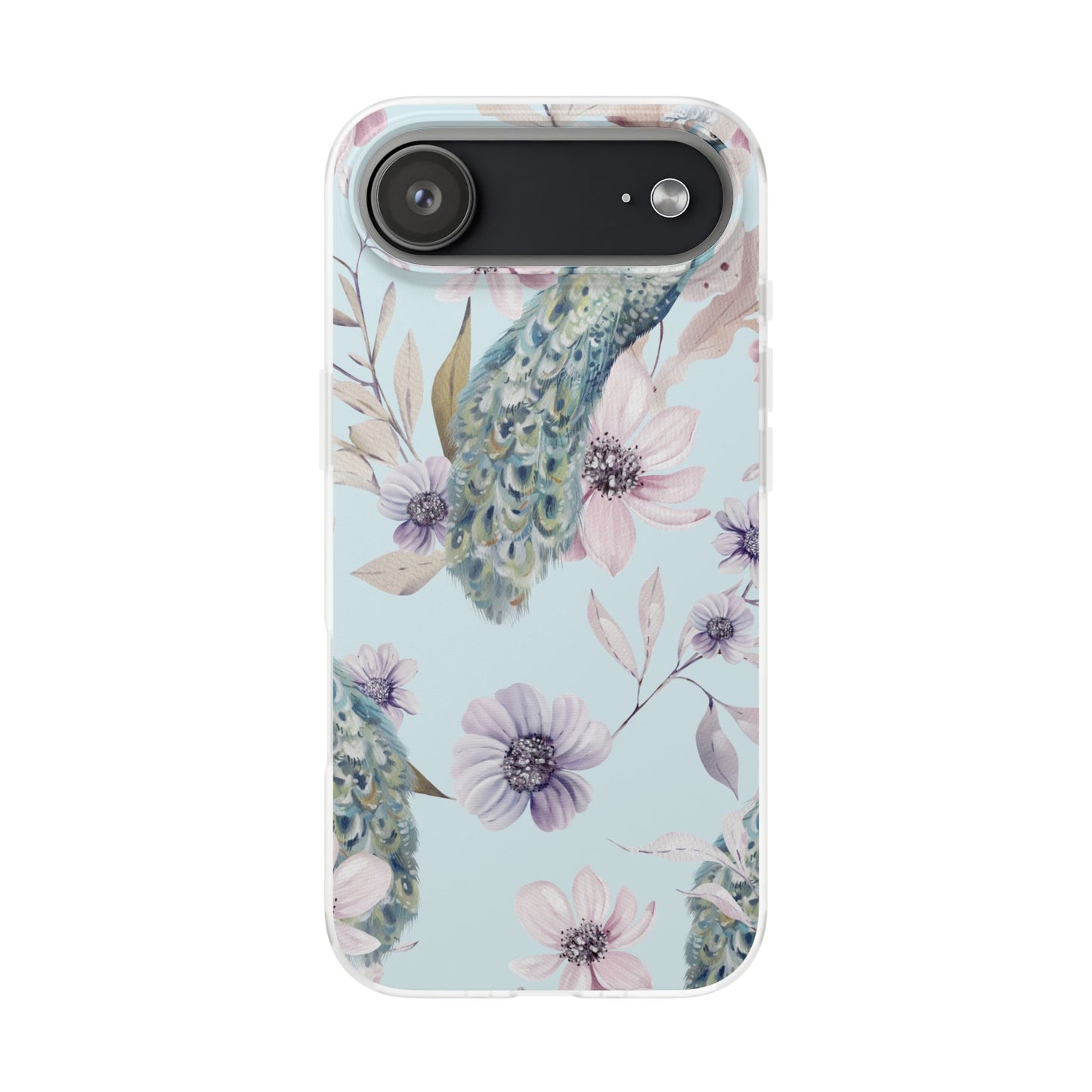 Pastel Peacock Watercolor Protective Flexi Case for Apple iPhone, Samsung Galaxy.