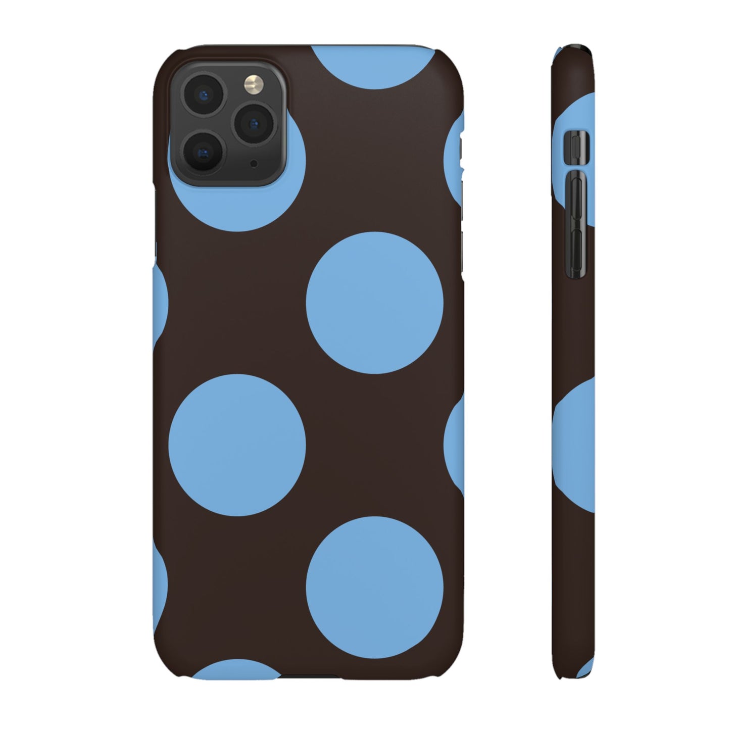 Matte Black with Large Sky Blue Polka Dots Slim Phone Case for Apple iPhone, Samsung Galaxy and Google Pixel.