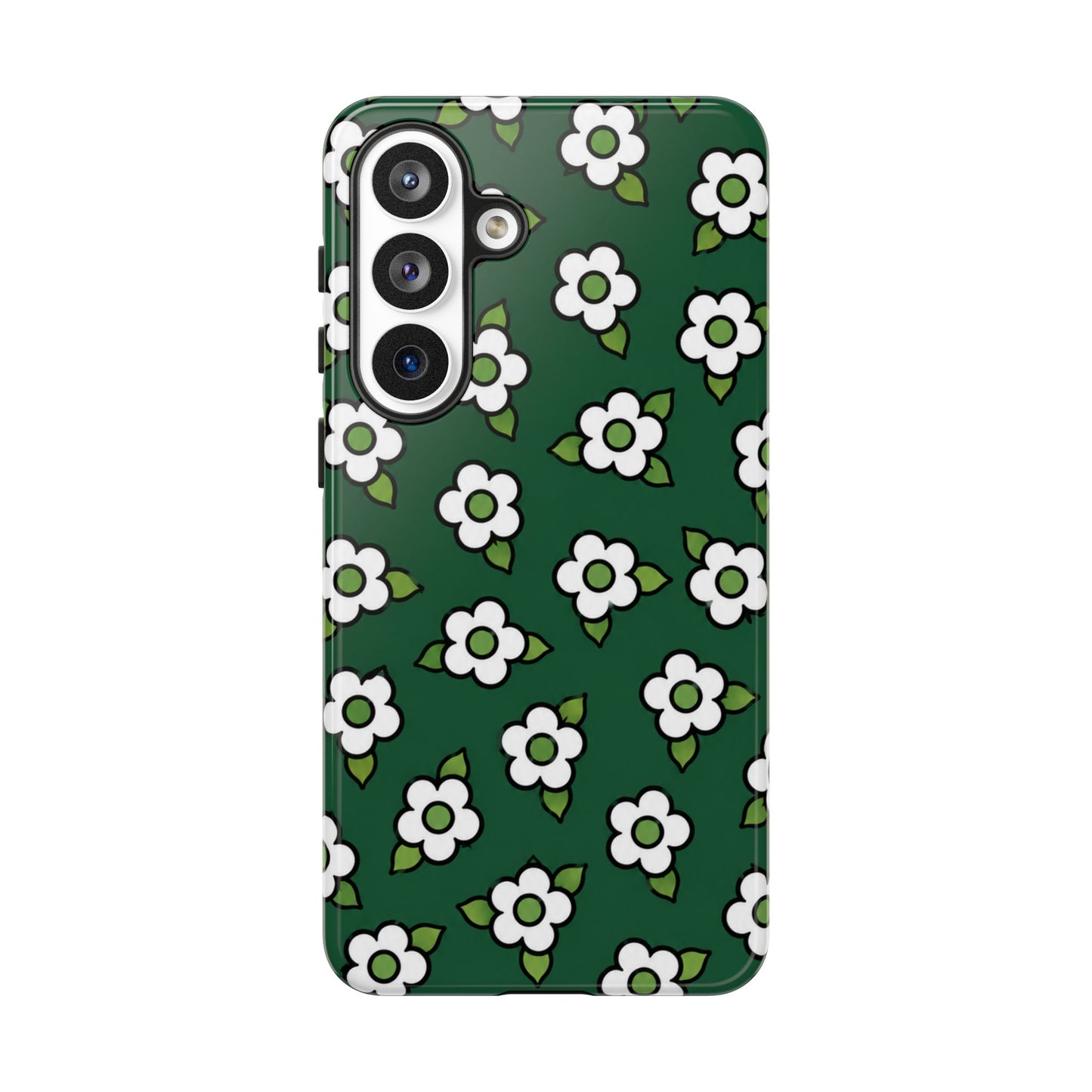 Floral Tough Case — Green White Daisy Protective Phone Cover