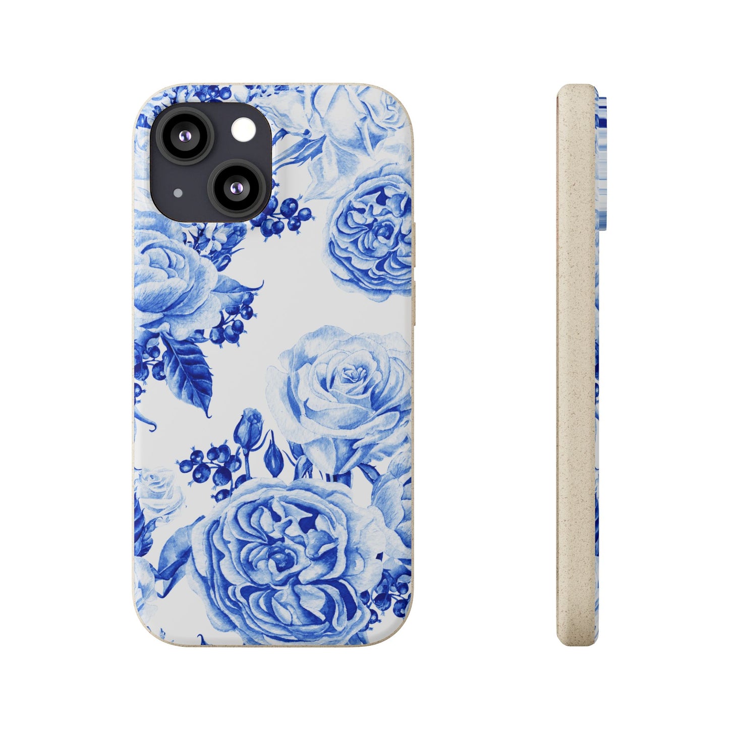 Blue Floral Biodegradable Eco-Friendly Phone Cover for Apple iPhone and Samsung Galaxy.