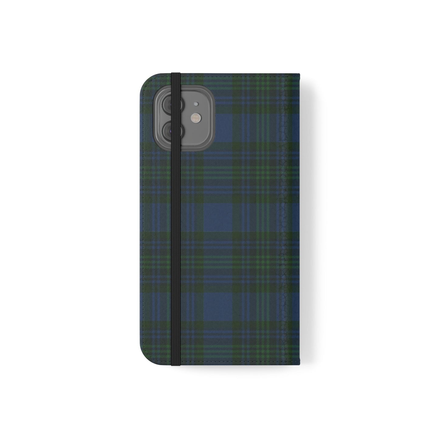 Tartan Flip Phone Case — Navy & Green Plaid Wallet Cover