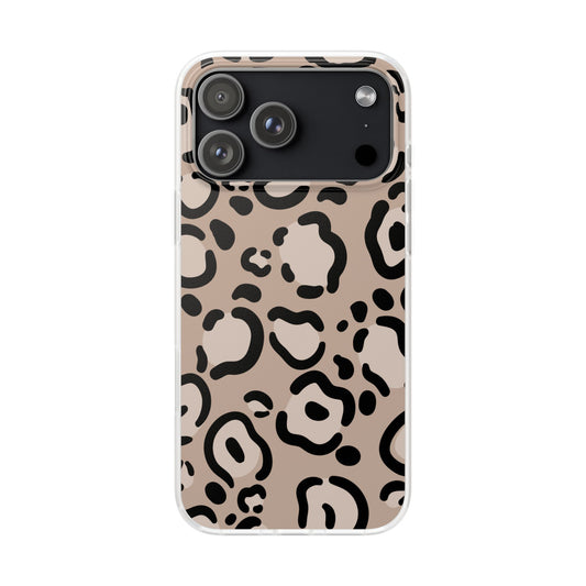 Beige Black Leopard Print Flexi Case for Apple iPhone and Samsung Galaxy.
