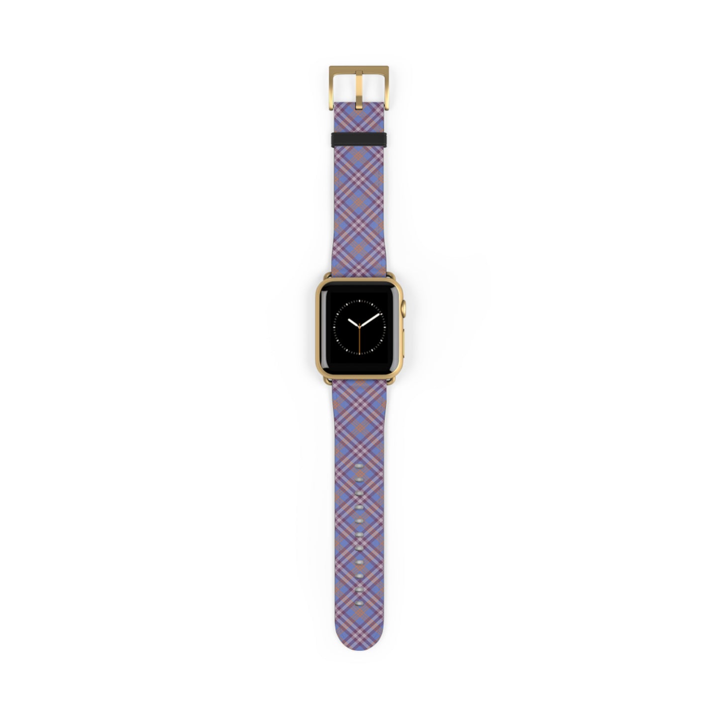 Plaid purple Apple Watch band with retro tartan pattern, stylish gift for her, faux leather strap, stainless steel buckle