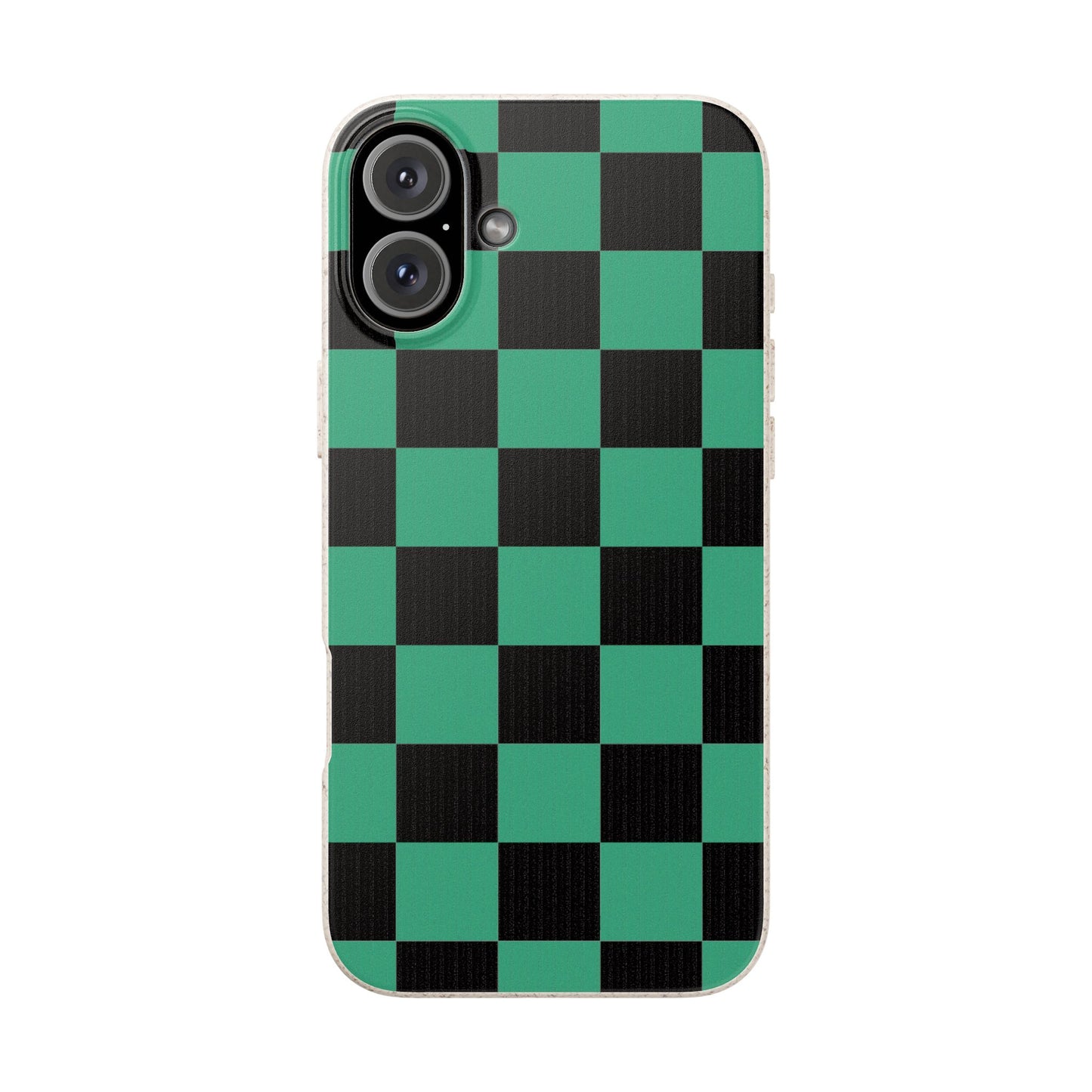 Biodegradable Checkerboard Phone Case — Green & Black Tanjiro Eco Smartphone Cover for Apple iPhone and Samsung Galaxy.