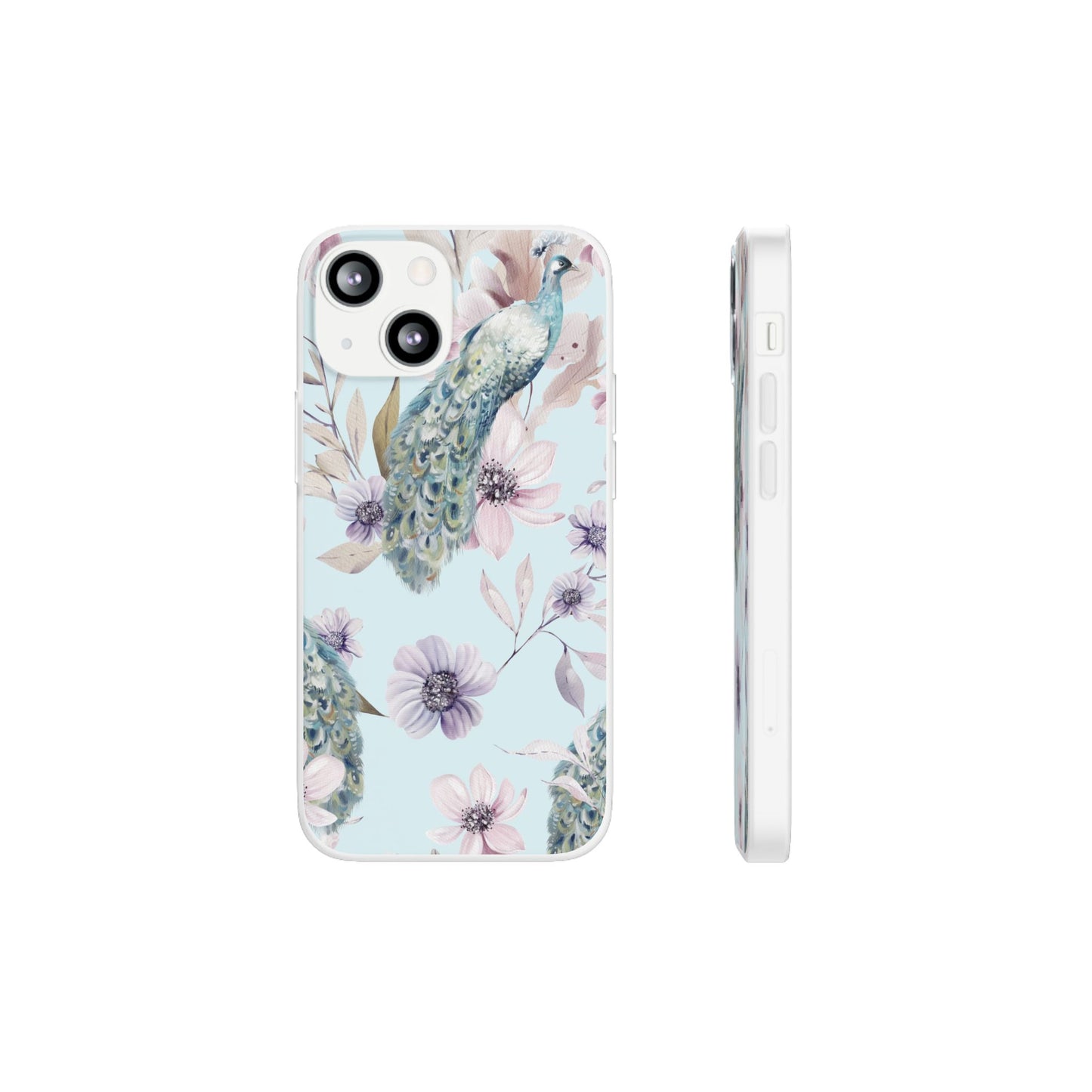 Peacock Floral Phone Case — Pastel Watercolor Bird Slim Case