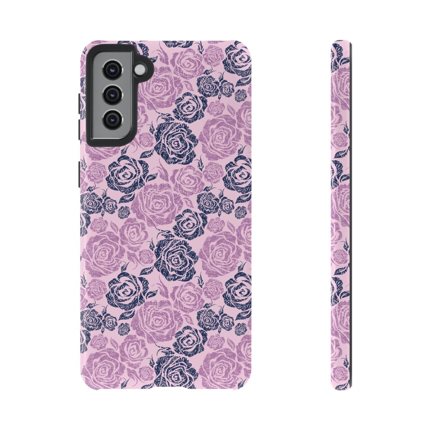 Floral Rose Tough Phone Case — Pink & Slate Rose Pattern