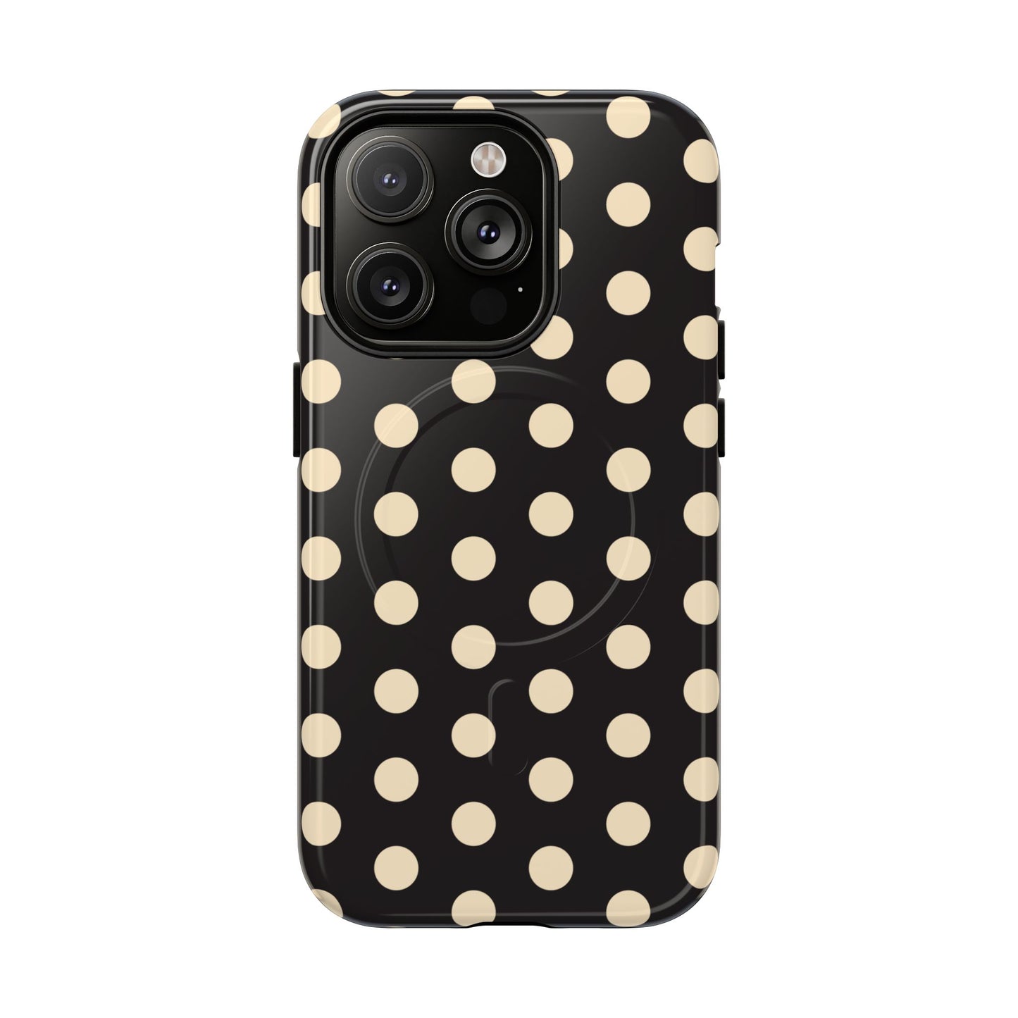 Polka Dot Magnetic Phone Case – Black & Cream Retro Spot Pattern