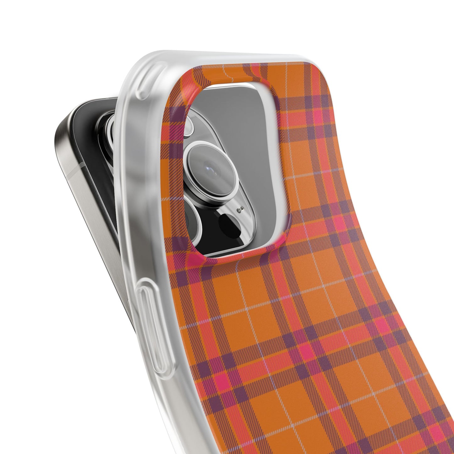 Orange Plaid Flexi Phone Case for Apple iPhone and Samsung Galaxy.