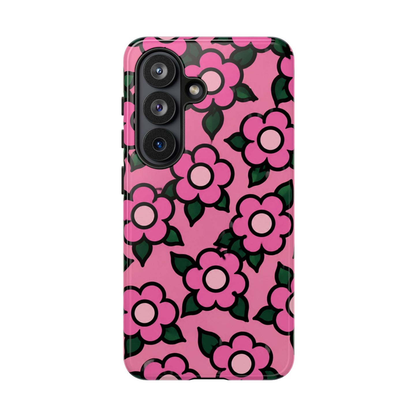 Pink Floral Tough Phone Case — Cute Retro Flower Protective Cover