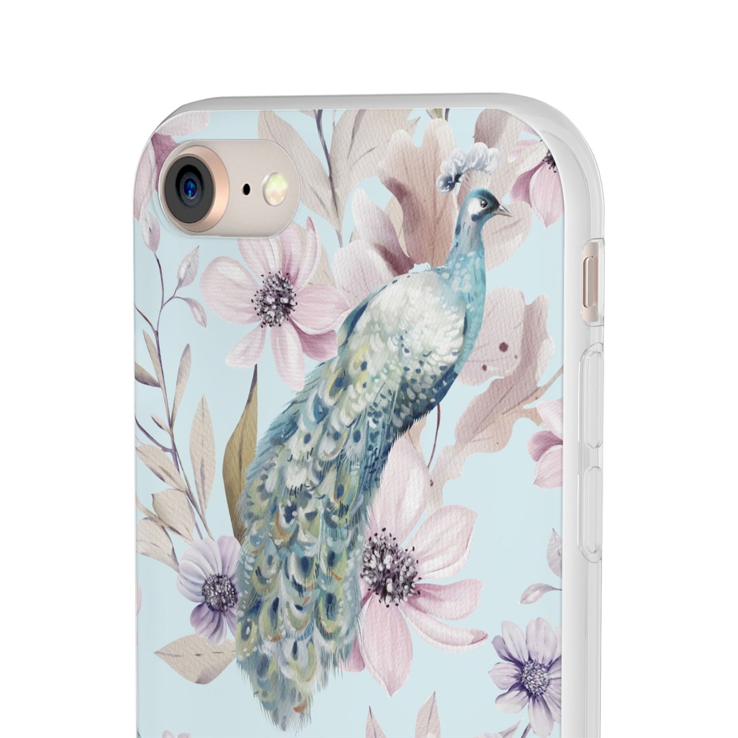 Peacock Floral Phone Case — Pastel Watercolor Bird Slim Case