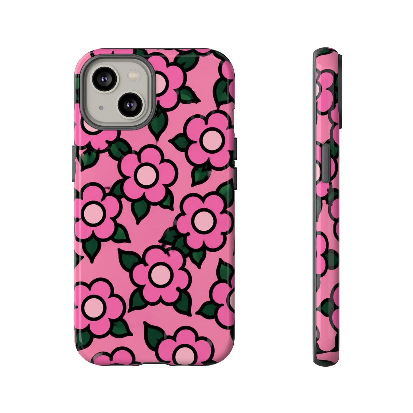 Pink Floral Tough Phone Case — Cute Retro Flower Protective Cover
