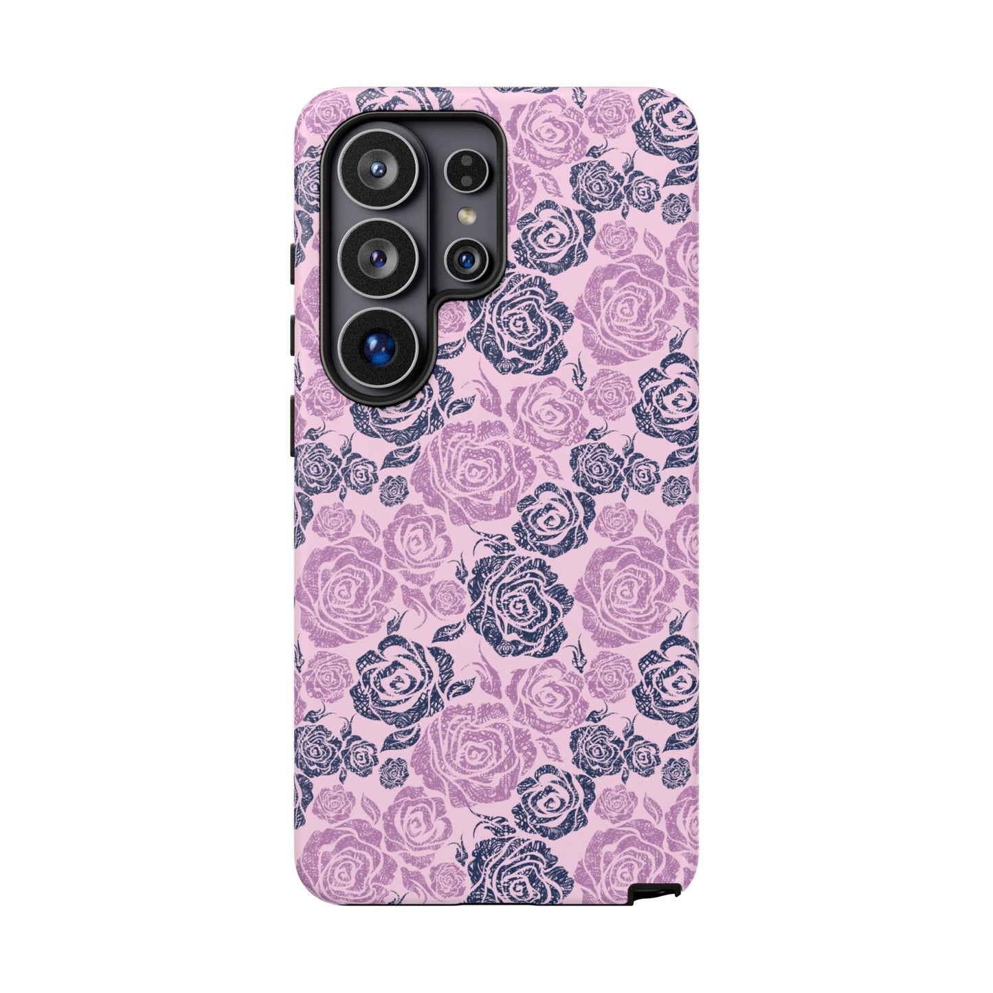 Floral Rose Tough Phone Case — Pink & Slate Rose Pattern