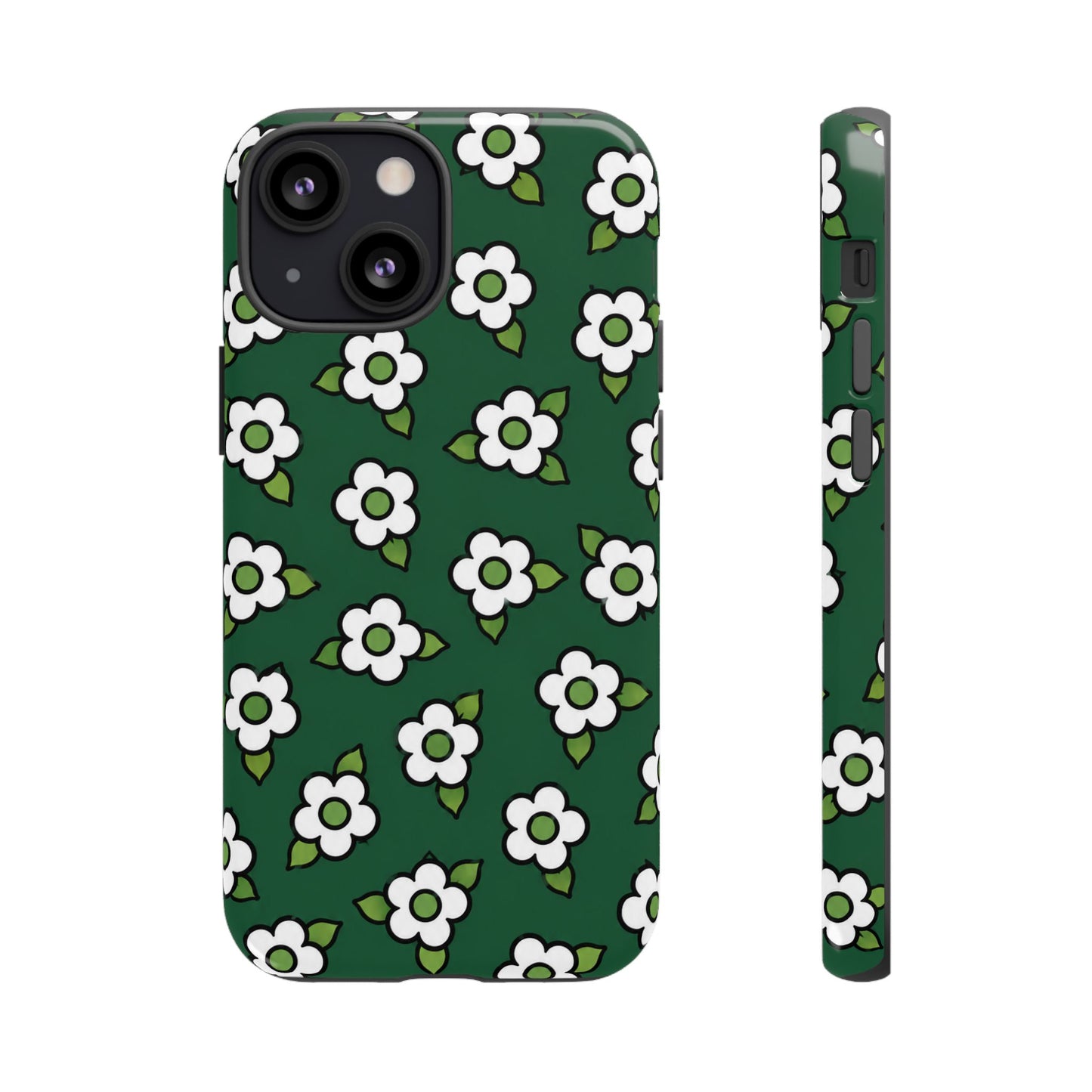 Floral Tough Case — Green White Daisy Protective Phone Cover