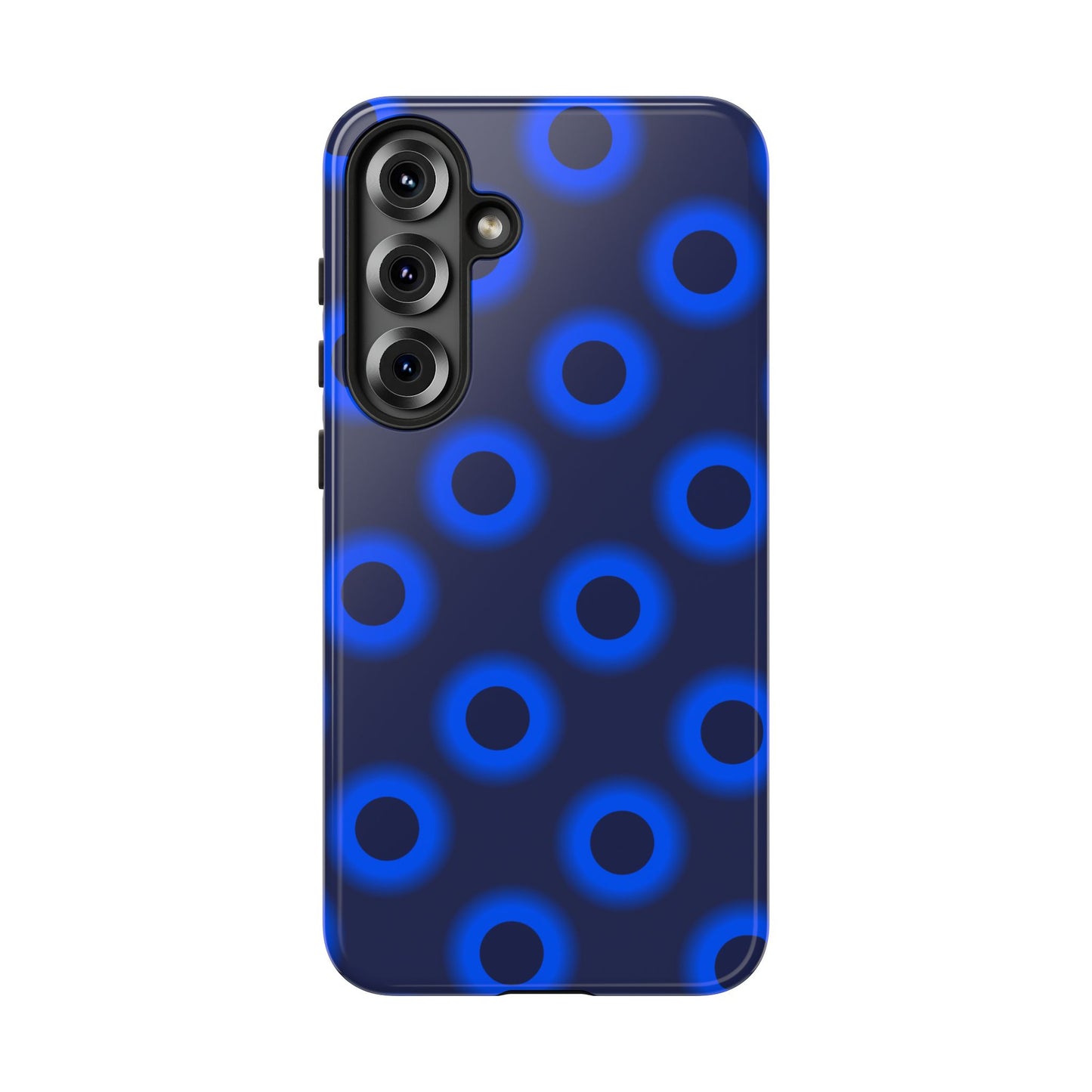Blue Neon Dot Tough Phone Case — Protective iPhone Cover with Geometric Ring Pattern