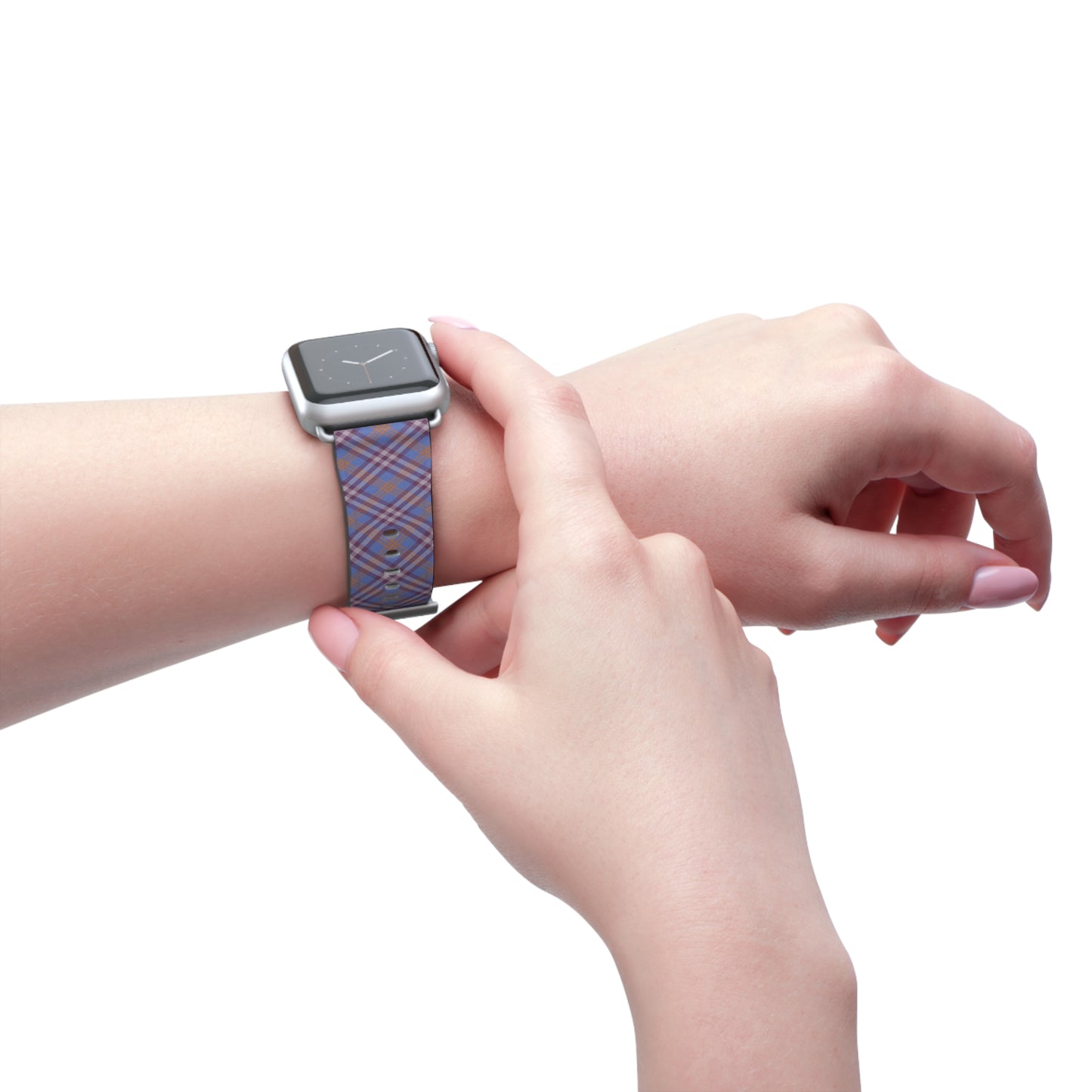 Plaid purple Apple Watch band with retro tartan pattern, stylish gift for her, faux leather strap, stainless steel buckle