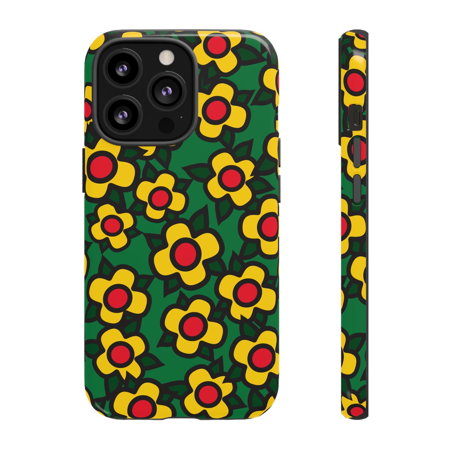 Floral Pop Tough Phone Case — Retro Yellow Red Flower Pattern