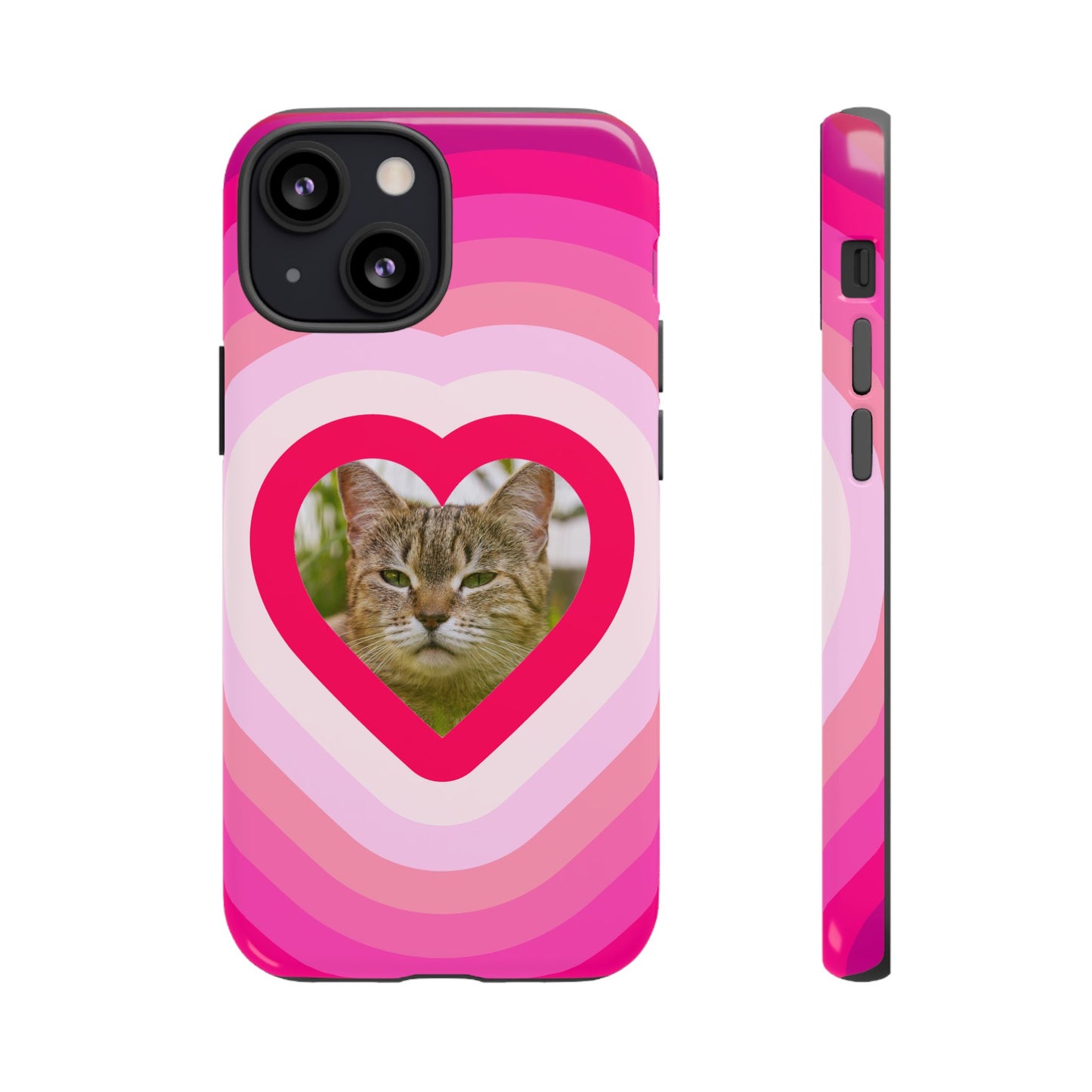 Single Image Personalised  Heart Photo Phone Case – Pink Gradient Love Tough Case for Apple iPhone, Samsung Galaxy and Google Pixel.