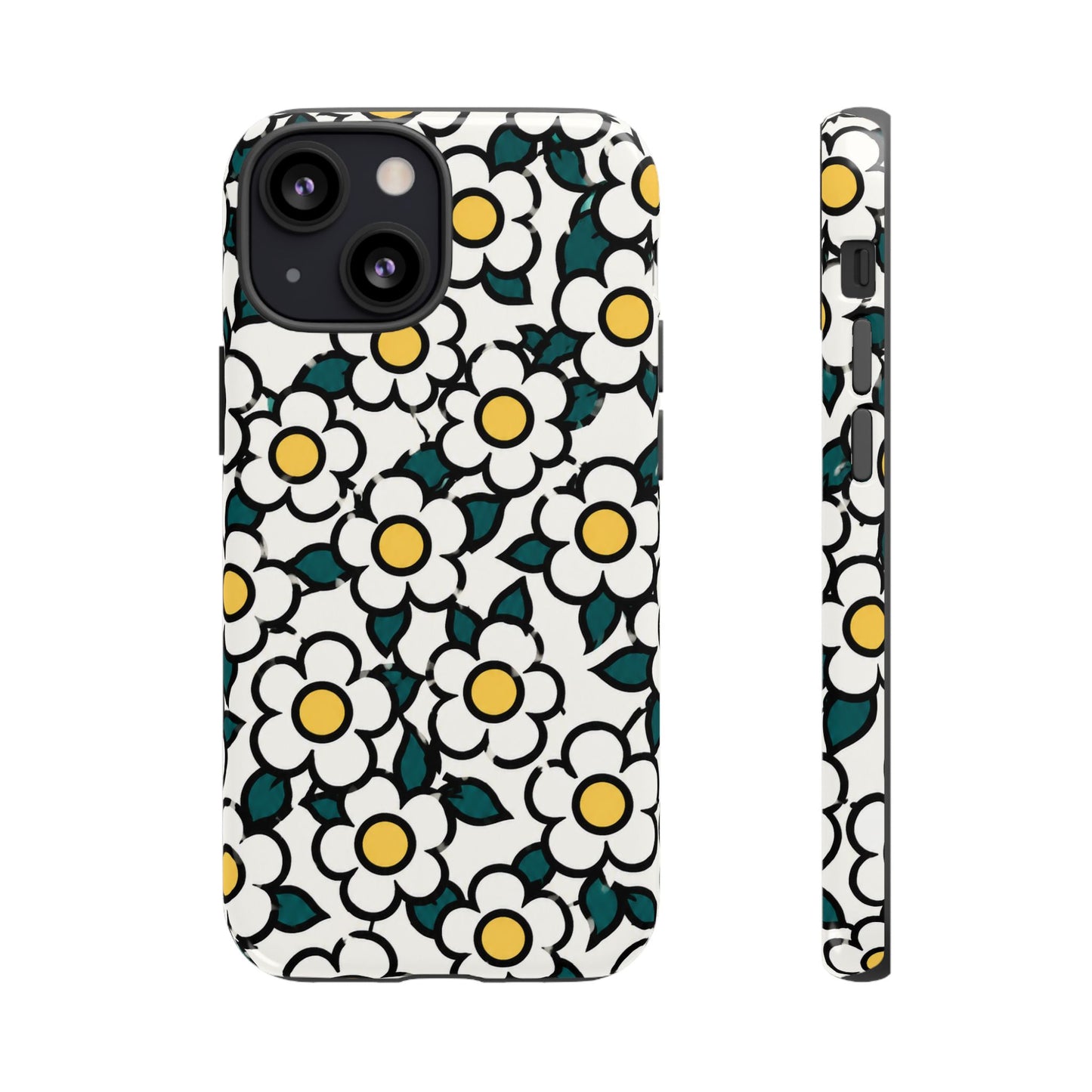 Floral Daisy Tough Phone Case — Retro White & Yellow Protective Cover