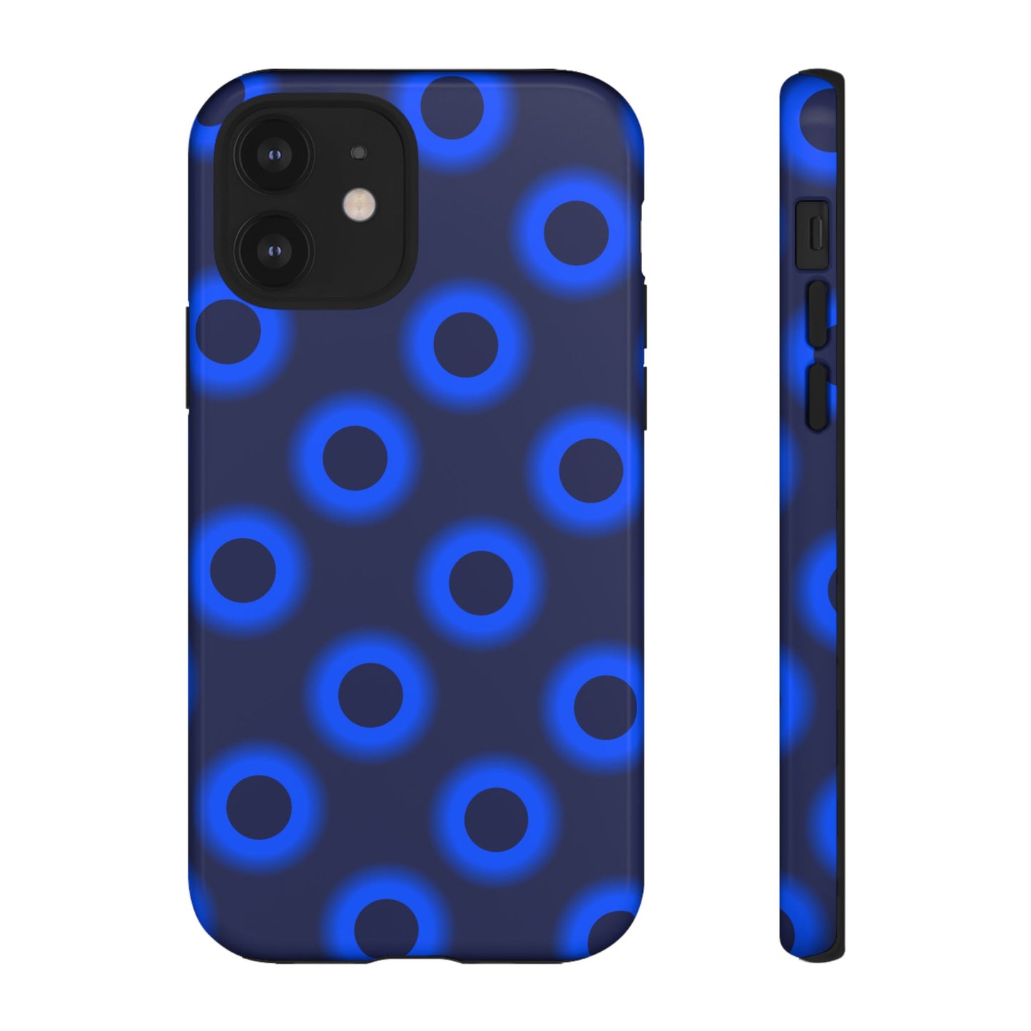 Blue Neon Dot Tough Phone Case — Protective iPhone Cover with Geometric Ring Pattern