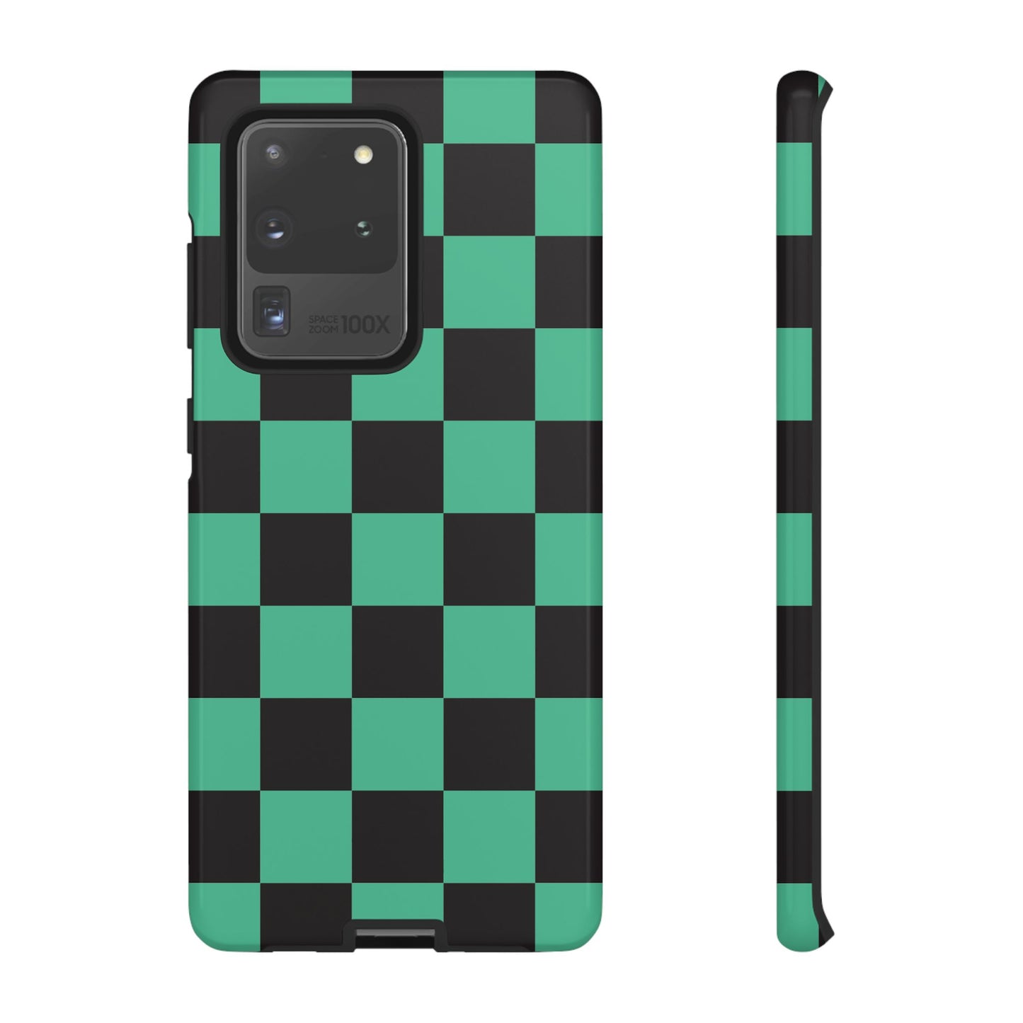 Tanjiro Checkerboard Tough Phone Case – Green & Black Protective Cover