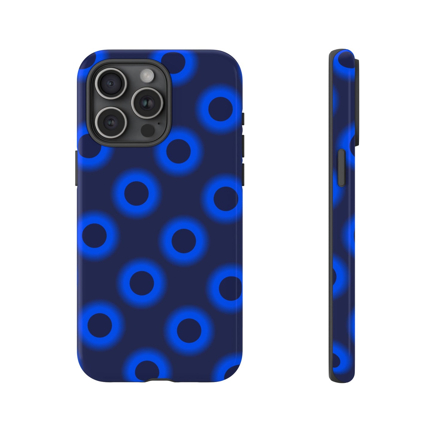 Blue Neon Dot Tough Phone Case — Protective iPhone Cover with Geometric Ring Pattern