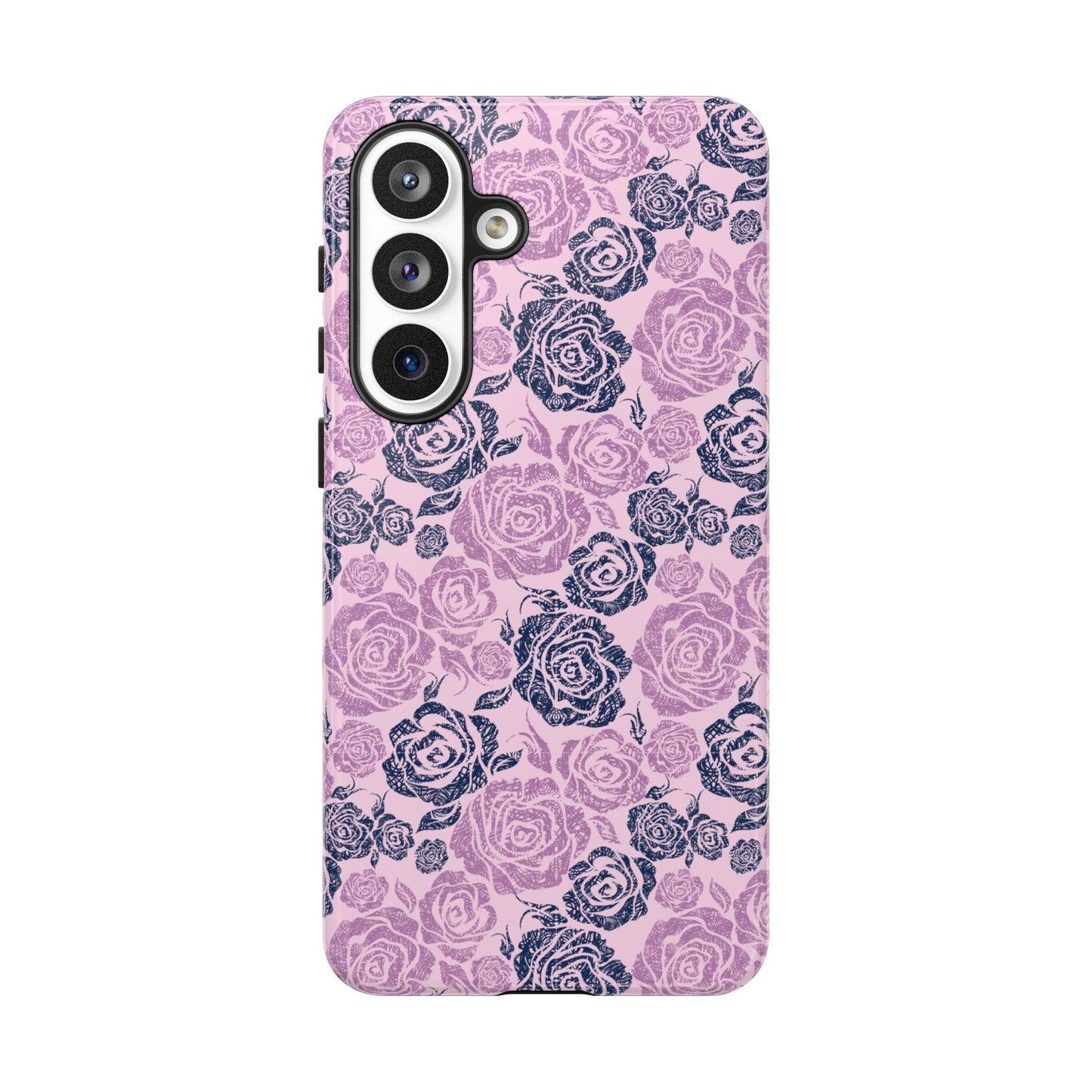 Floral Rose Tough Phone Case — Pink & Slate Rose Pattern