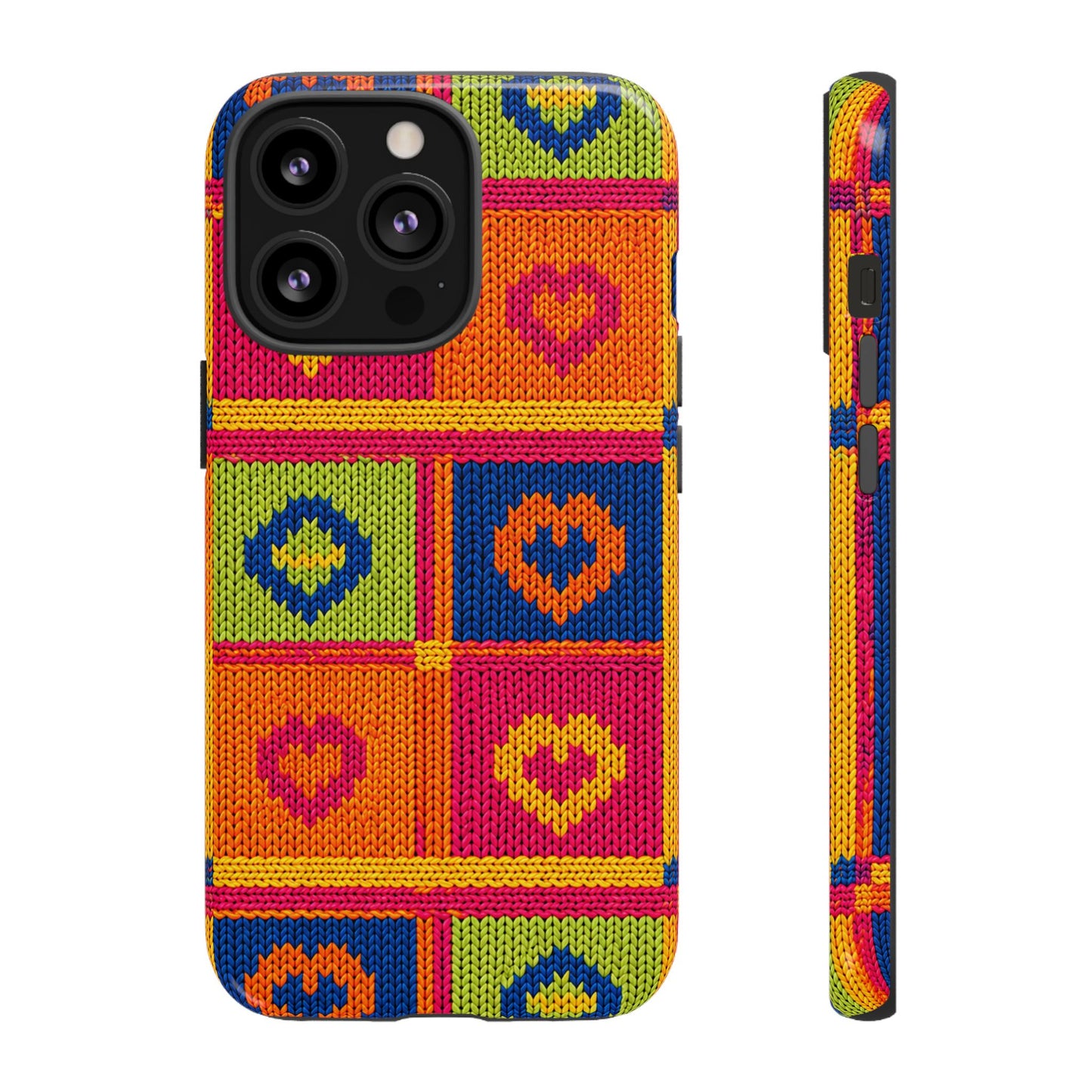 Retro Knit Pattern Heart Patch Tough Phone Case
