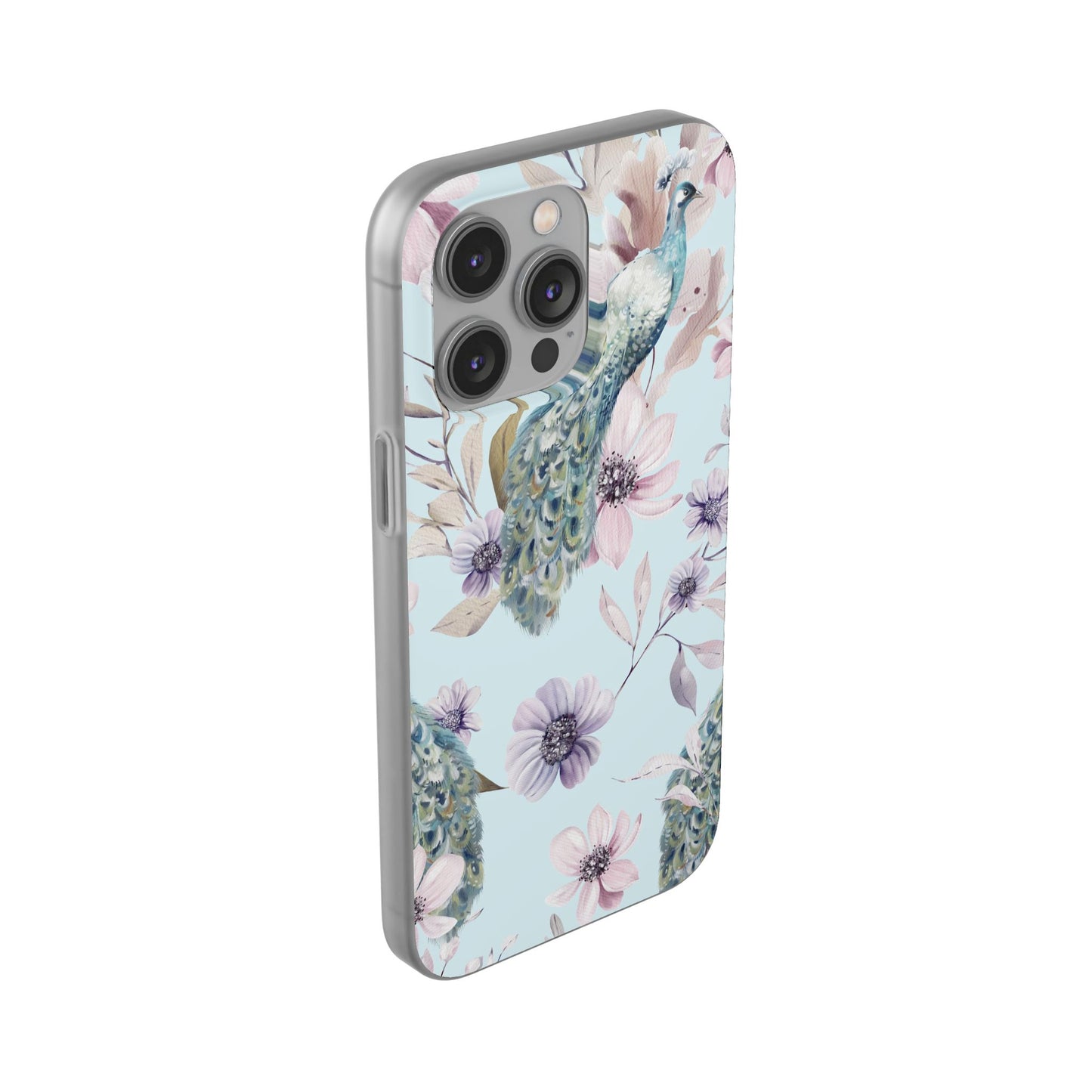 Peacock Floral Phone Case — Pastel Watercolor Bird Slim Case
