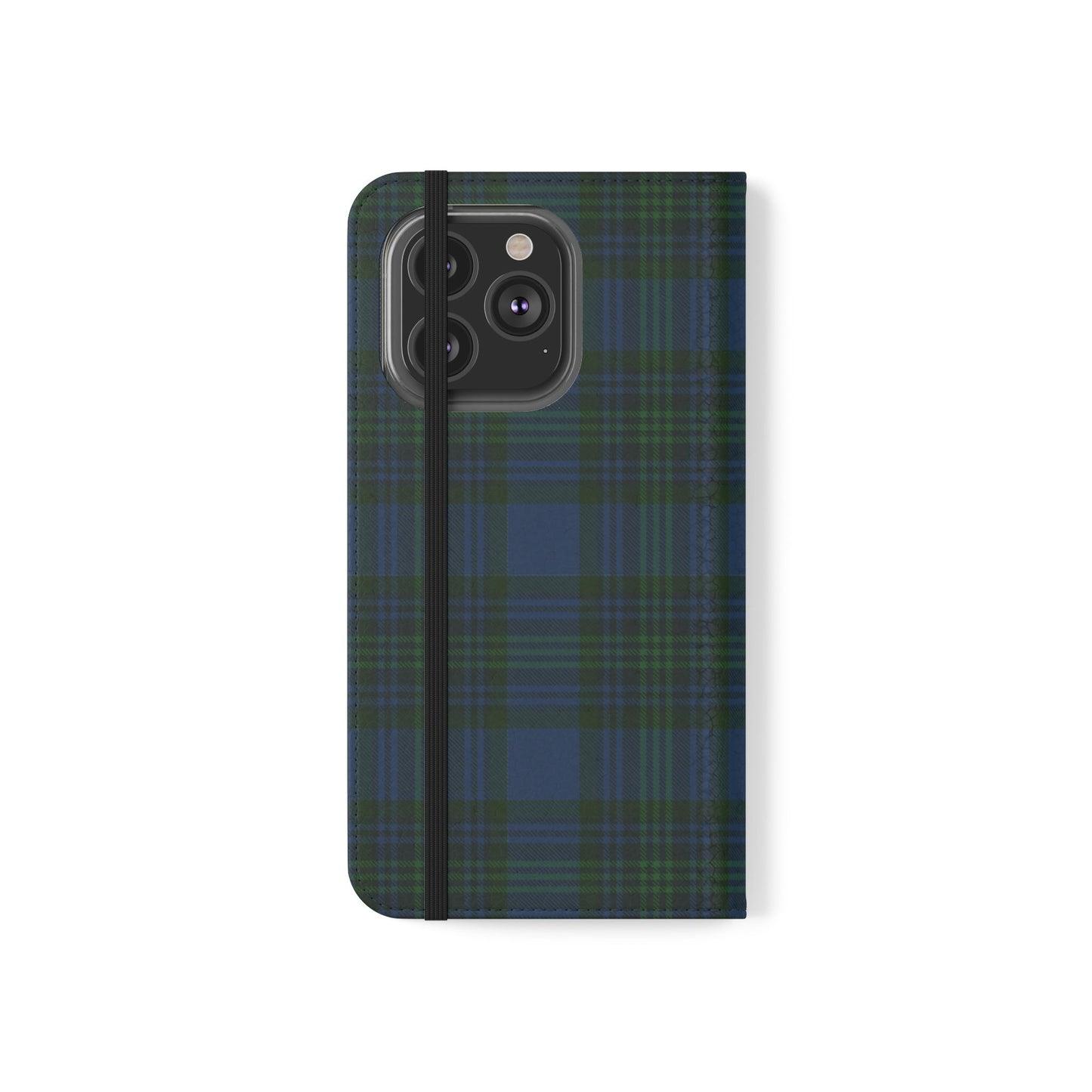 Tartan Flip Phone Case — Navy & Green Plaid Wallet Cover