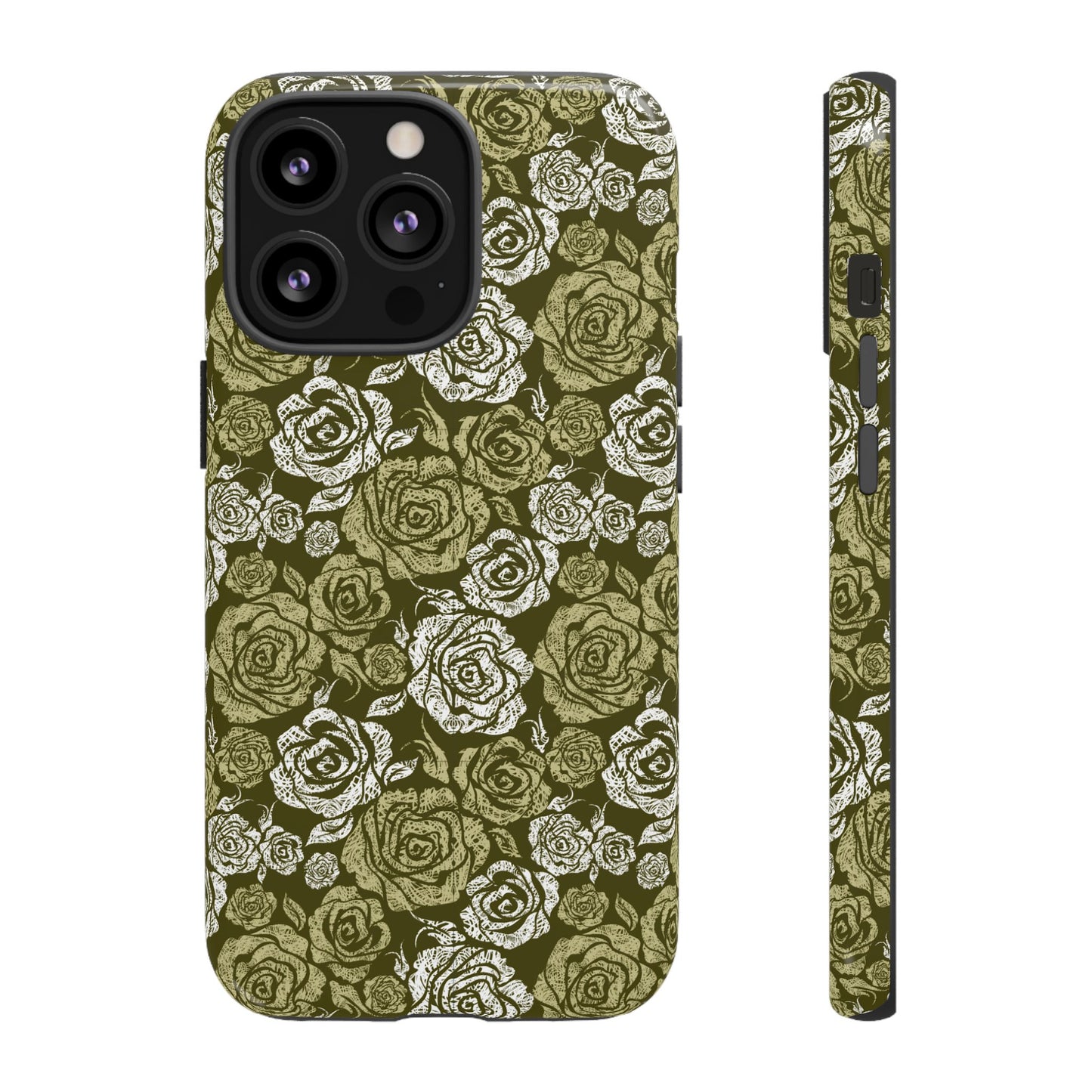 Floral Olive Rose Pattern Tough Phone Case