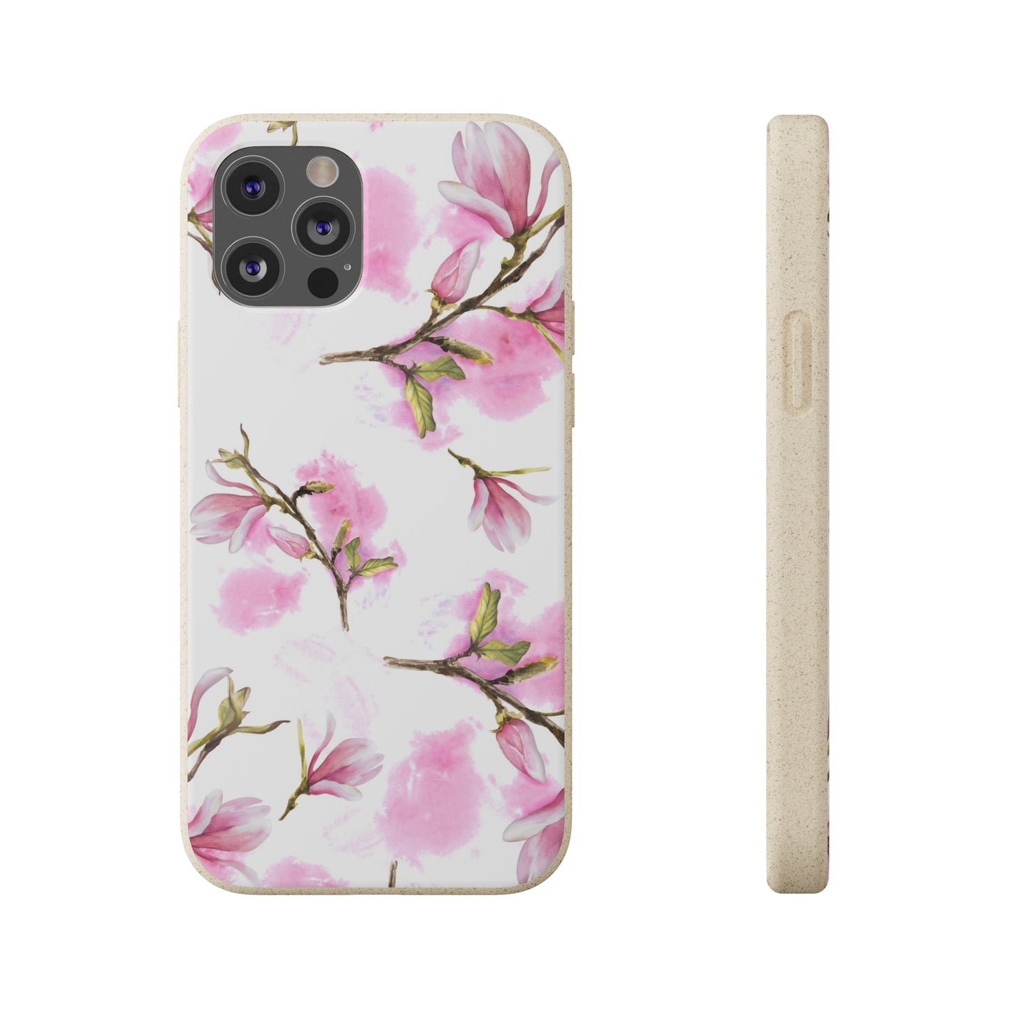 Biodegradable Phone Case — Pink Magnolia Floral Eco Phone Cover for Apple iPhone and Samsung Galaxy.