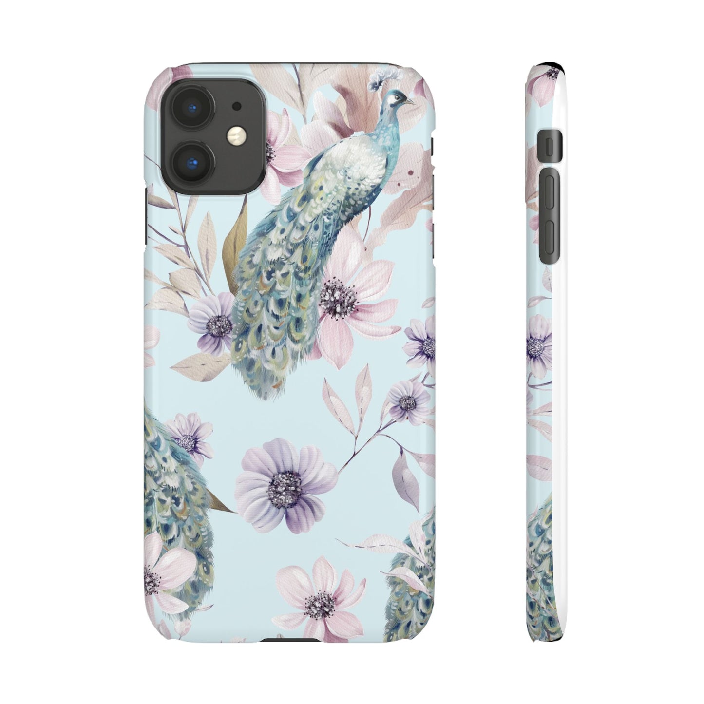 Watercolour Pastel Peacock Floral Snap Phone Case for Apple iPhone and Samsung Galaxy.