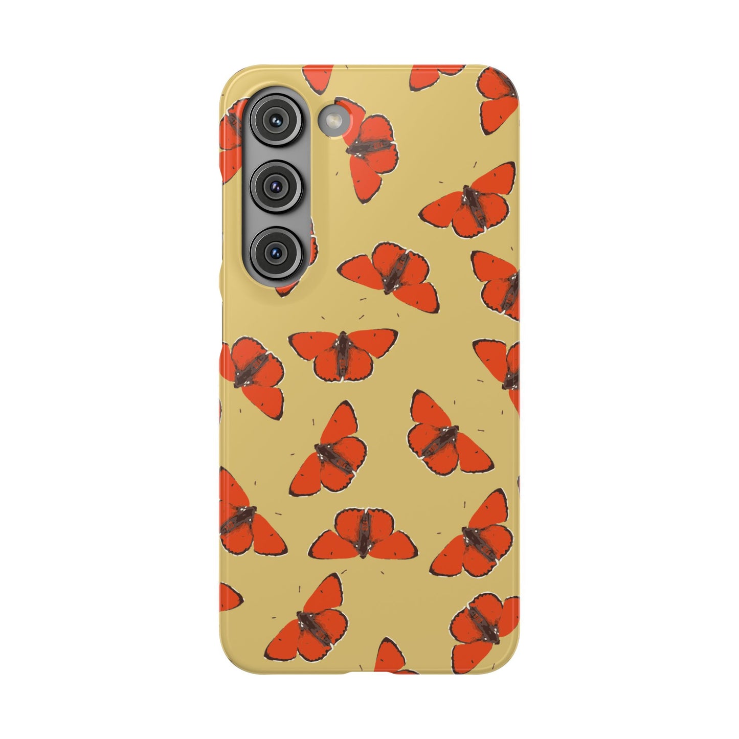 Butterfly Snap Phone Case — Red Moth Pattern on Mustard Background