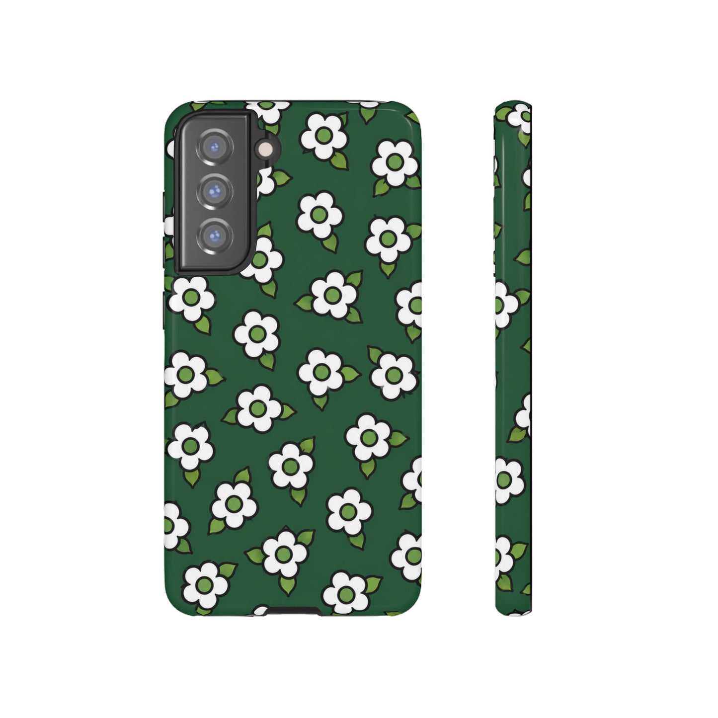 Floral Tough Case — Green White Daisy Protective Phone Cover