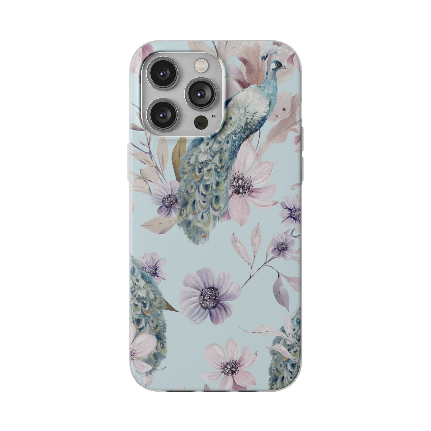 Pastel Peacock Watercolor Protective Flexi Case for Apple iPhone, Samsung Galaxy.