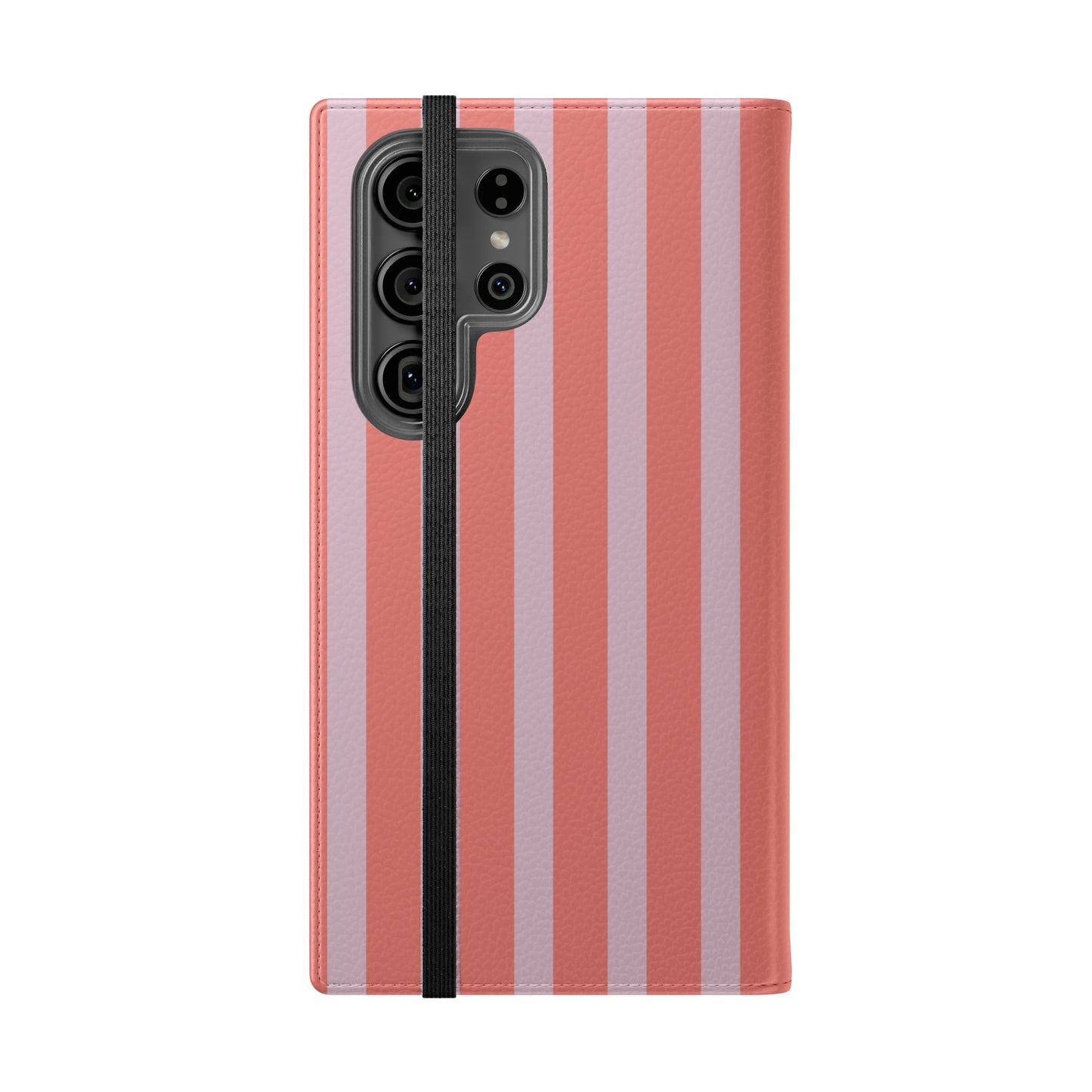 Striped Flip Phone Case — Pink & Coral Vertical Stripe Wallet Cover