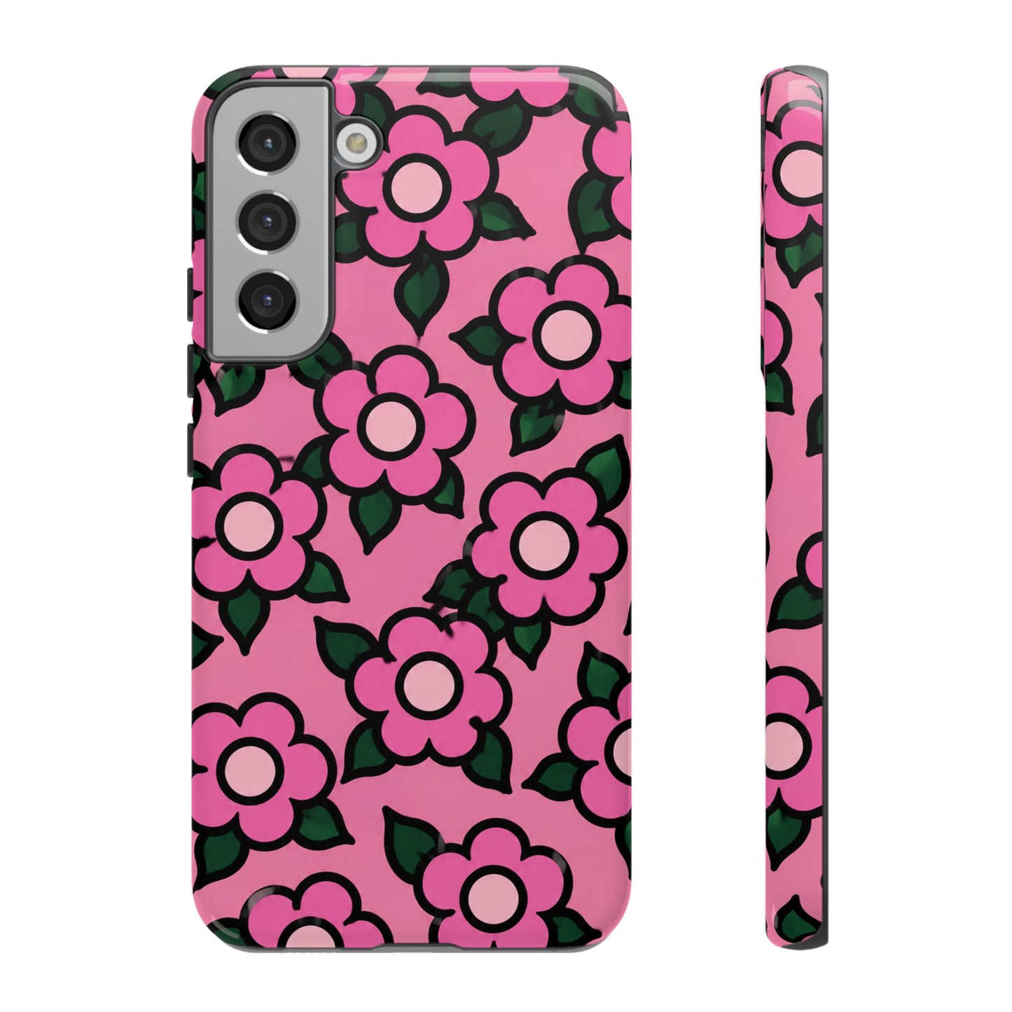 Pink Floral Tough Phone Case — Cute Retro Flower Protective Cover