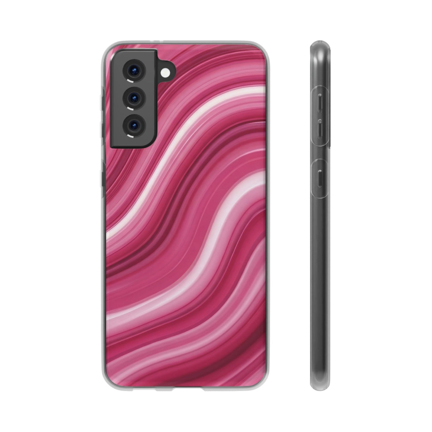 Pink Marble Wave Phone Case — Abstract Swirl Flexi Case for Apple iPhone, Samsung Galaxy.