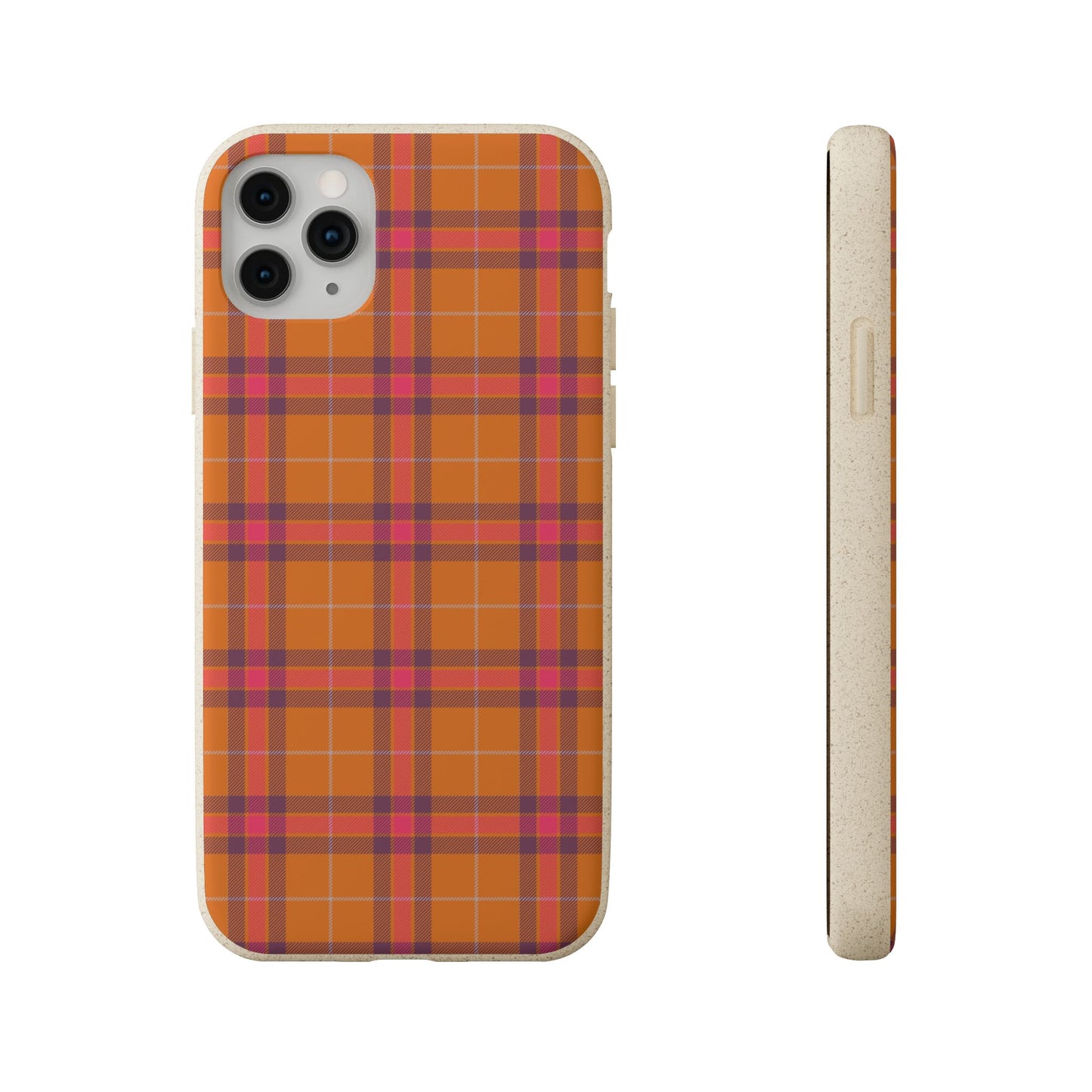 Biodegradable Autumn Orange Plaid Eco-Friendly Phone Cover for Apple iPhone and Samsung Galaxy.