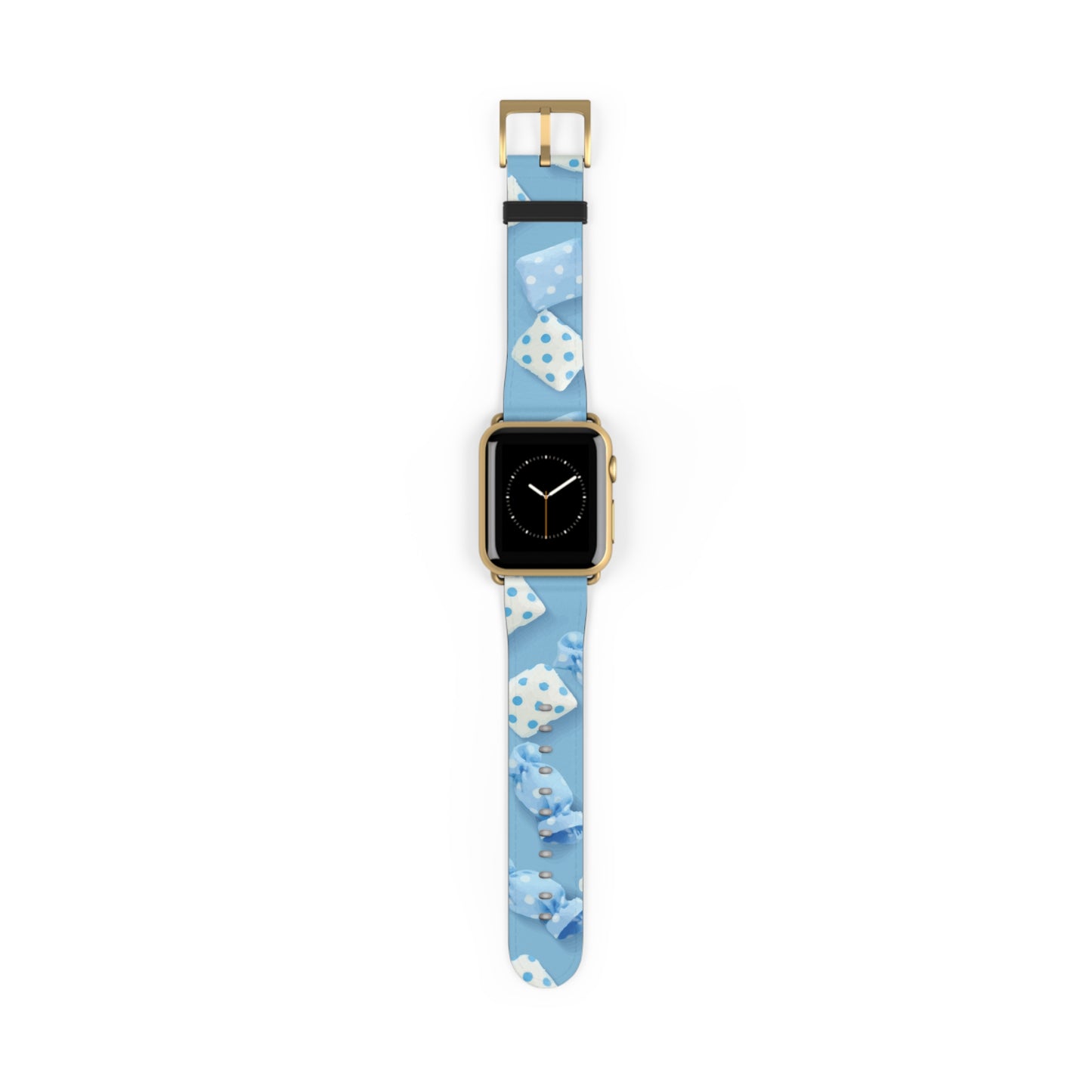 Apple Watch strap in pastel blue candy style, colorful accessory for everyday wear, faux-leather band with steel buckle