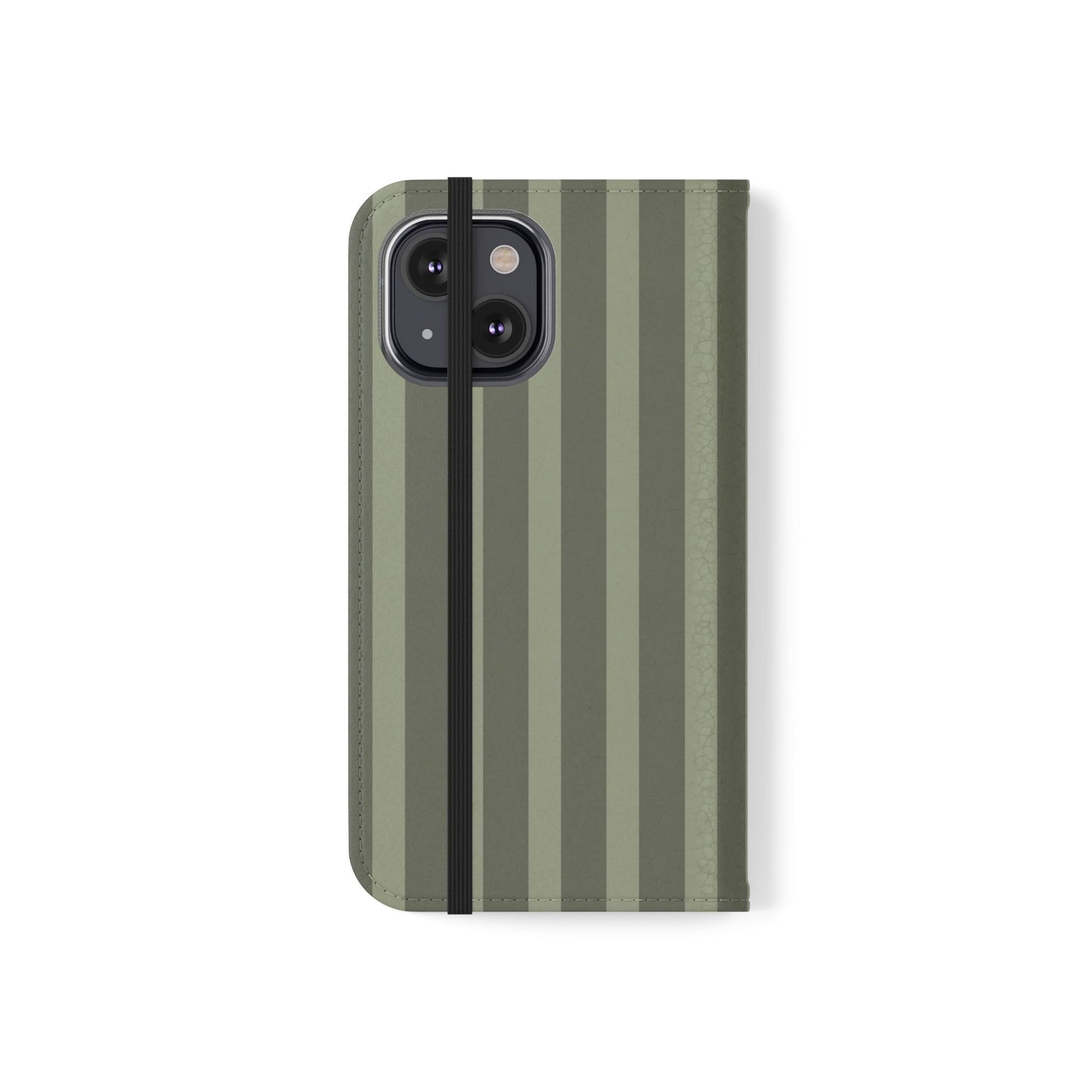 Olive Vertical Stripe Flip Phone Case — Wallet Cover with Card Slots