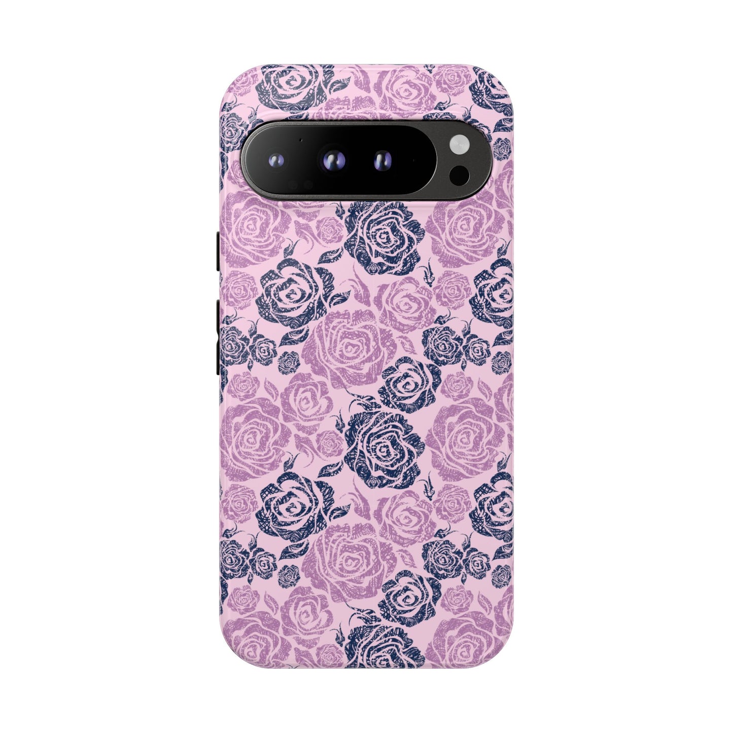 Floral Rose Tough Phone Case — Pink & Slate Rose Pattern