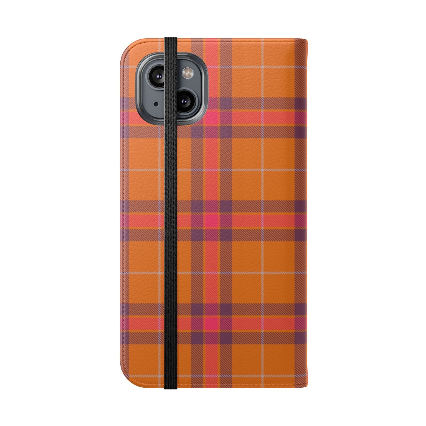 Tartan Flip Phone Case — Orange, Purple & Red Plaid Wallet Cover