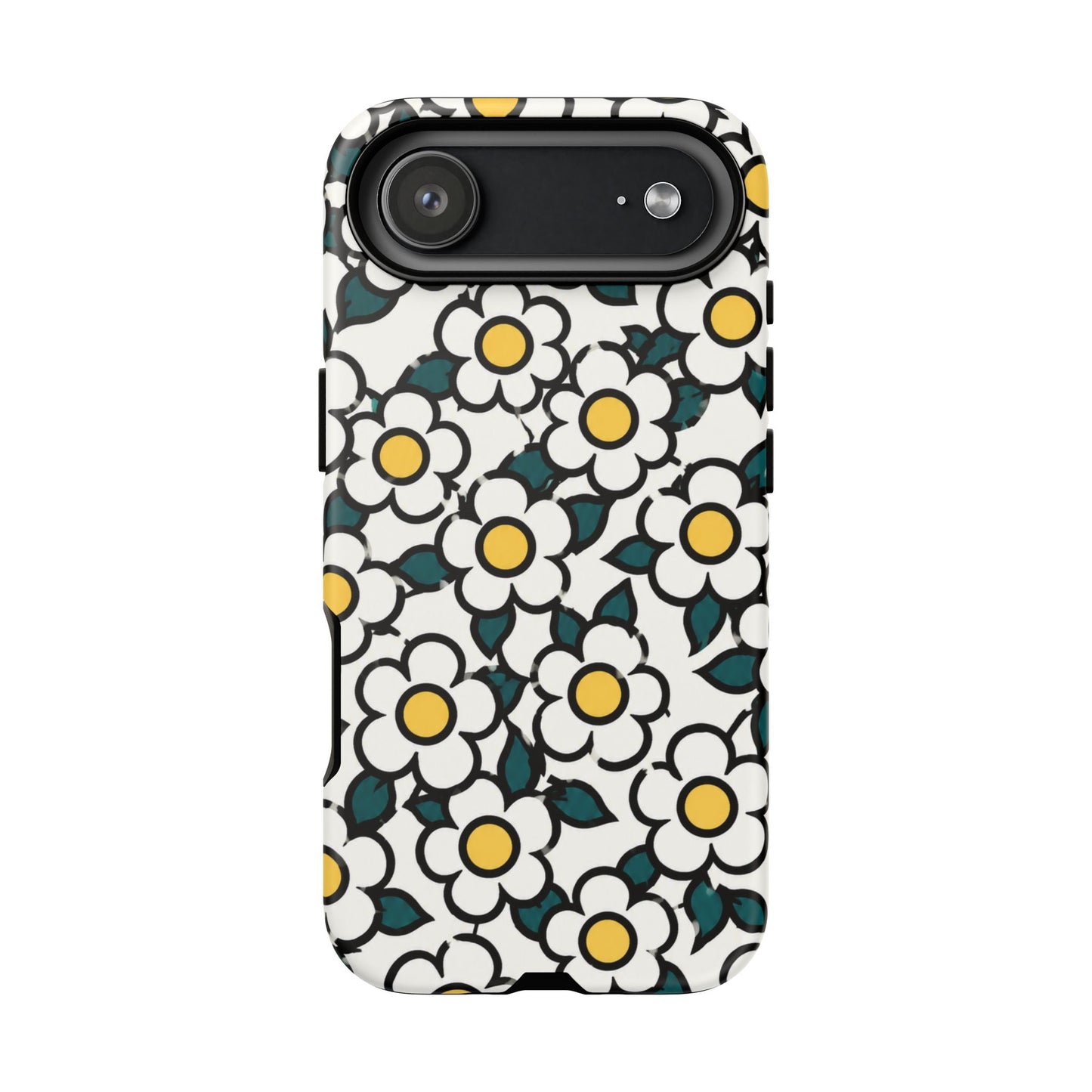 Floral Daisy Tough Phone Case — Retro White & Yellow Protective Cover