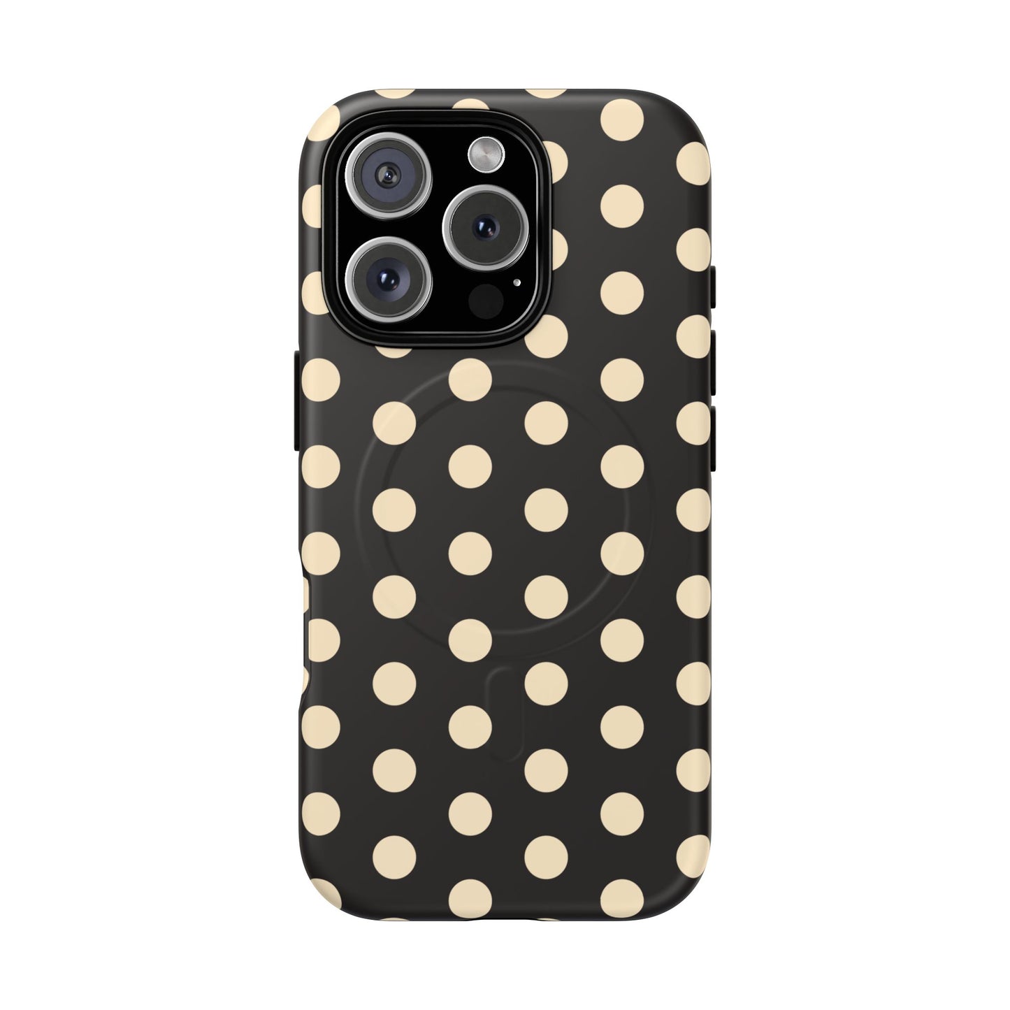 Polka Dot Magnetic Phone Case – Black & Cream Retro Spot Pattern