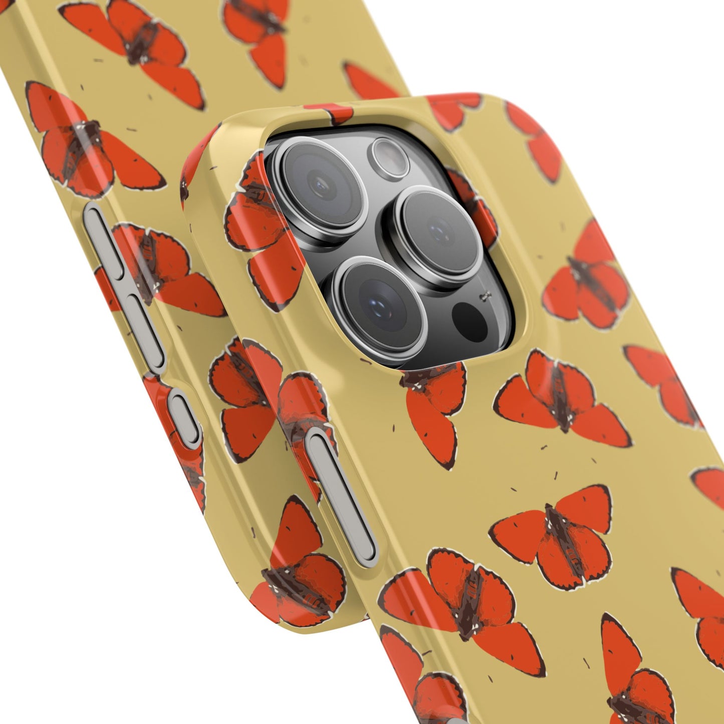 Butterfly Snap Phone Case — Red Moth Pattern on Mustard Background