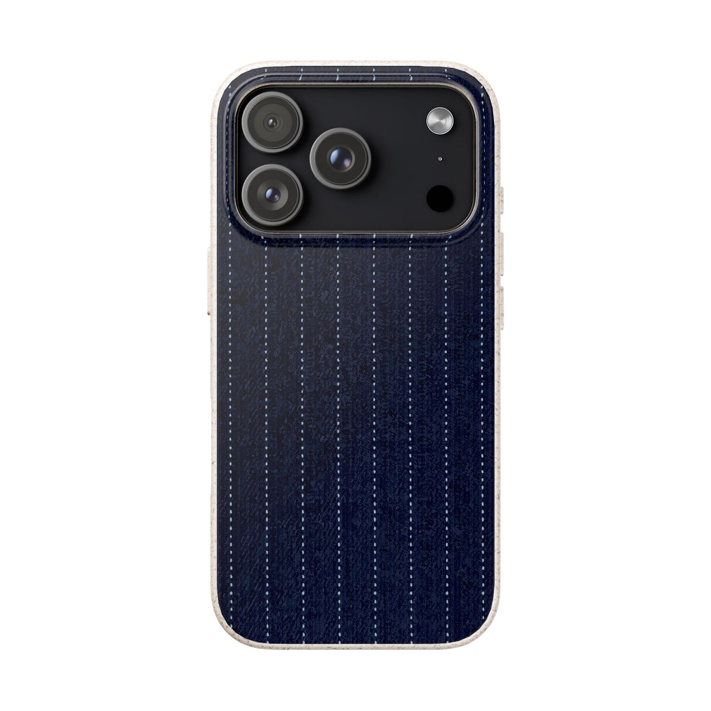 Biodegradable Pinstripe Phone Case — Eco-Friendly Navy Fabric Phone Cover for Apple iPhone and Samsung Galaxy.
