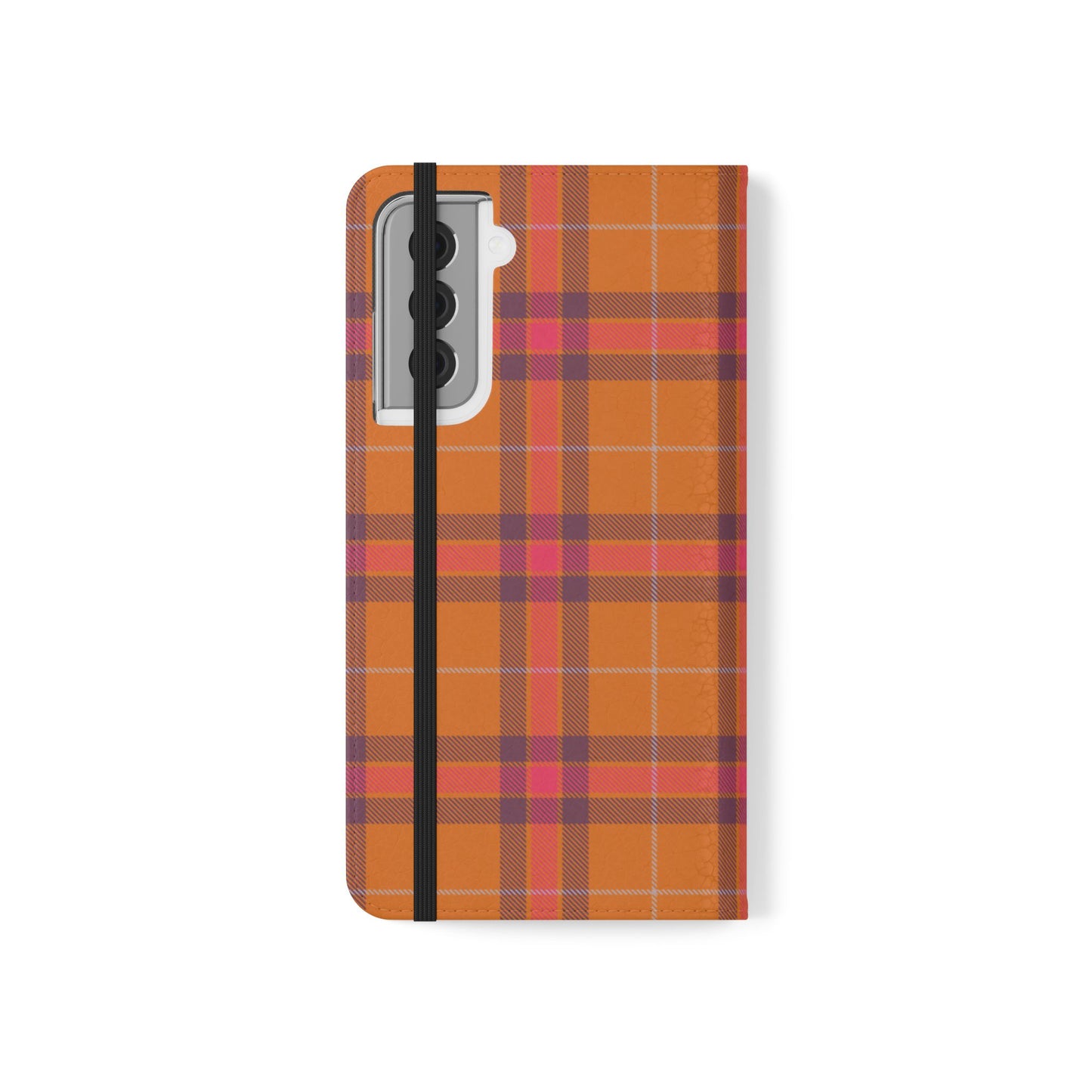 Tartan Flip Phone Case — Orange, Purple & Red Plaid Wallet Cover